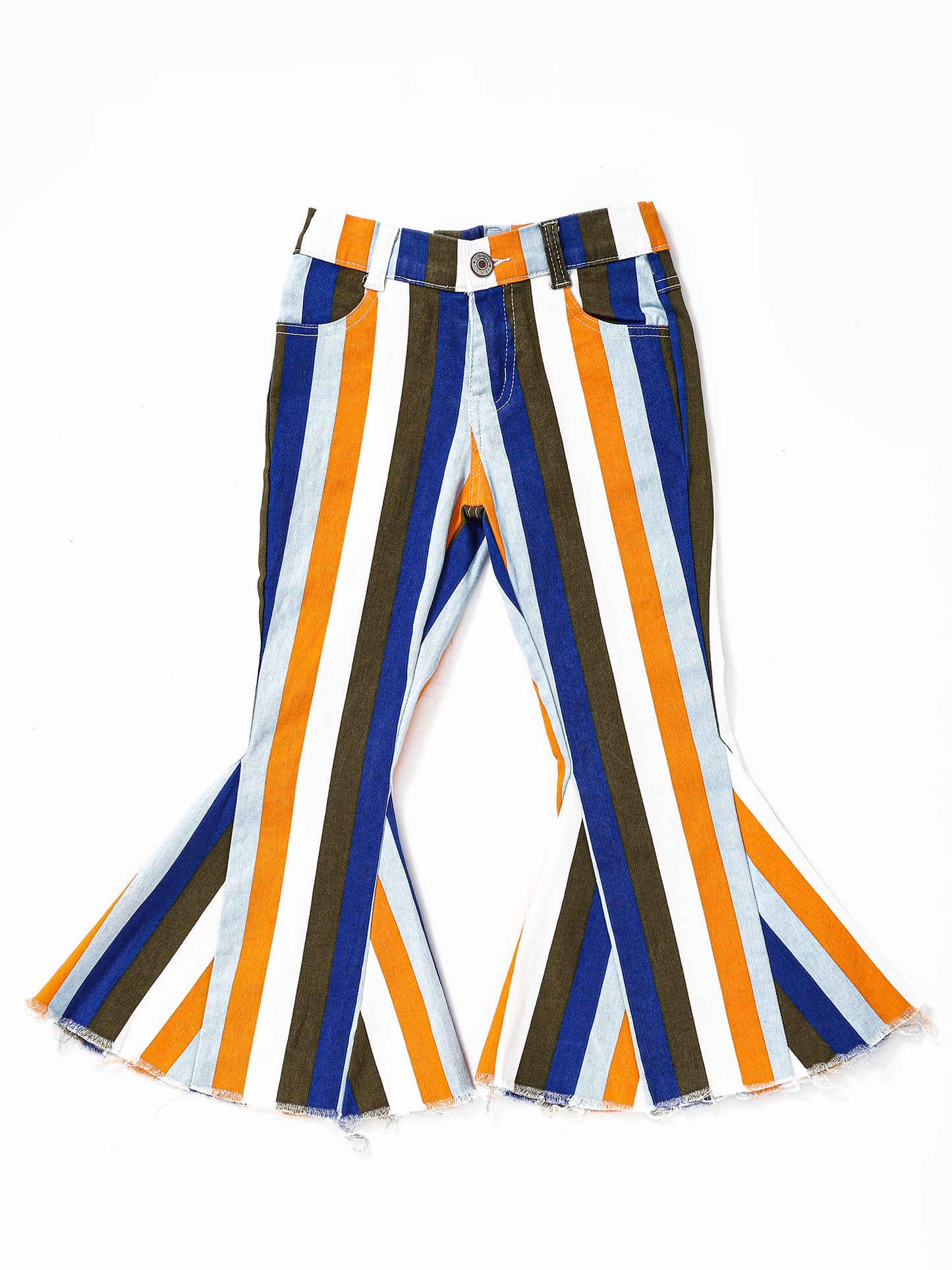 Blue Orange Stripe Girls Flare Jeans