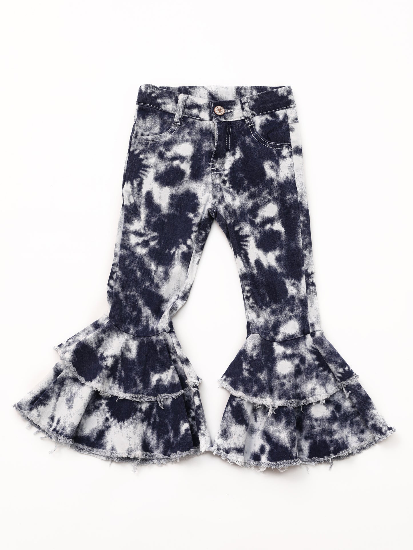 Kids Tie Dye Printed Ruffle Jeans