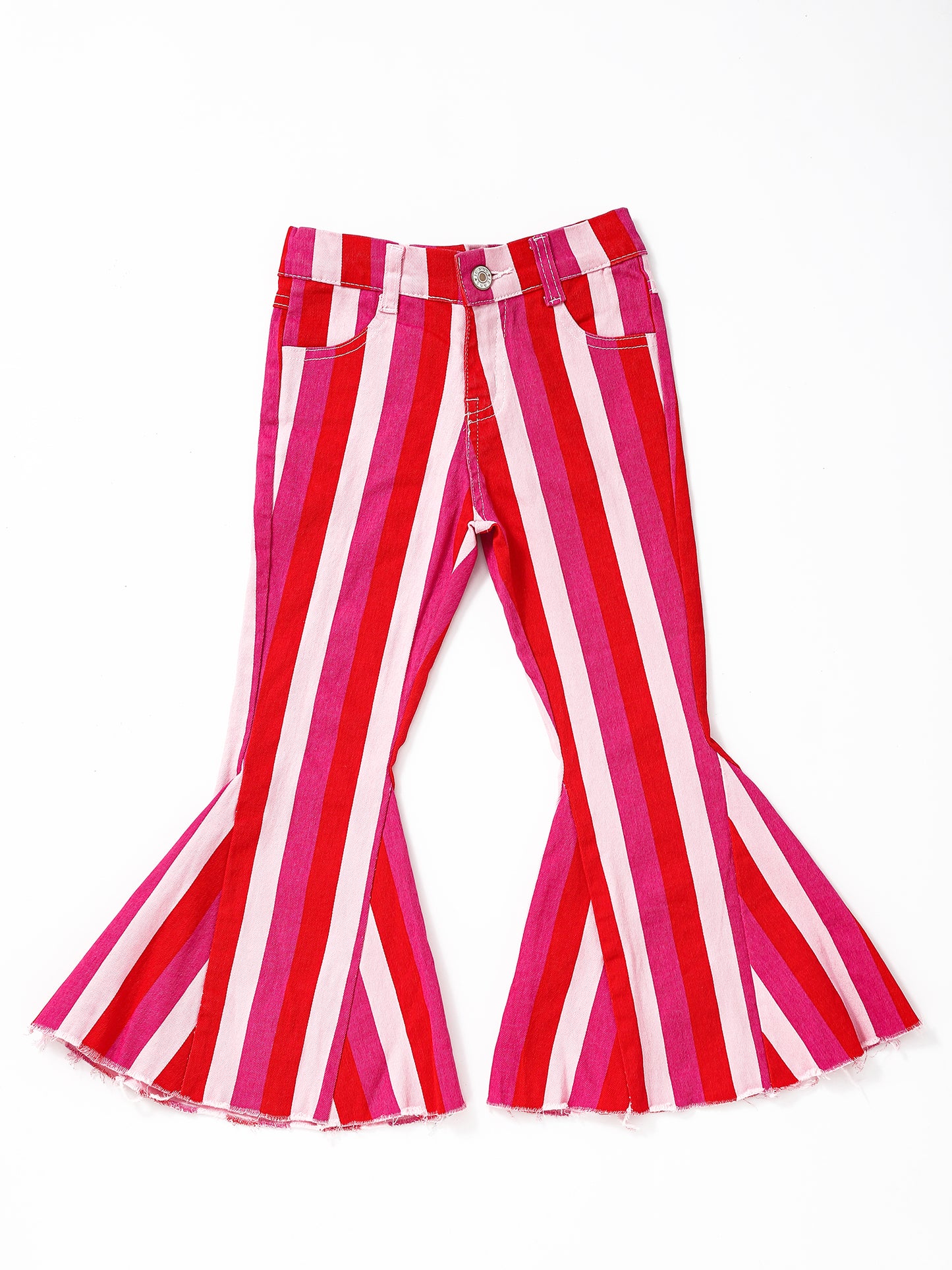 Red Hot Pink Stripe Girls Valentine's Day Flare Jeans