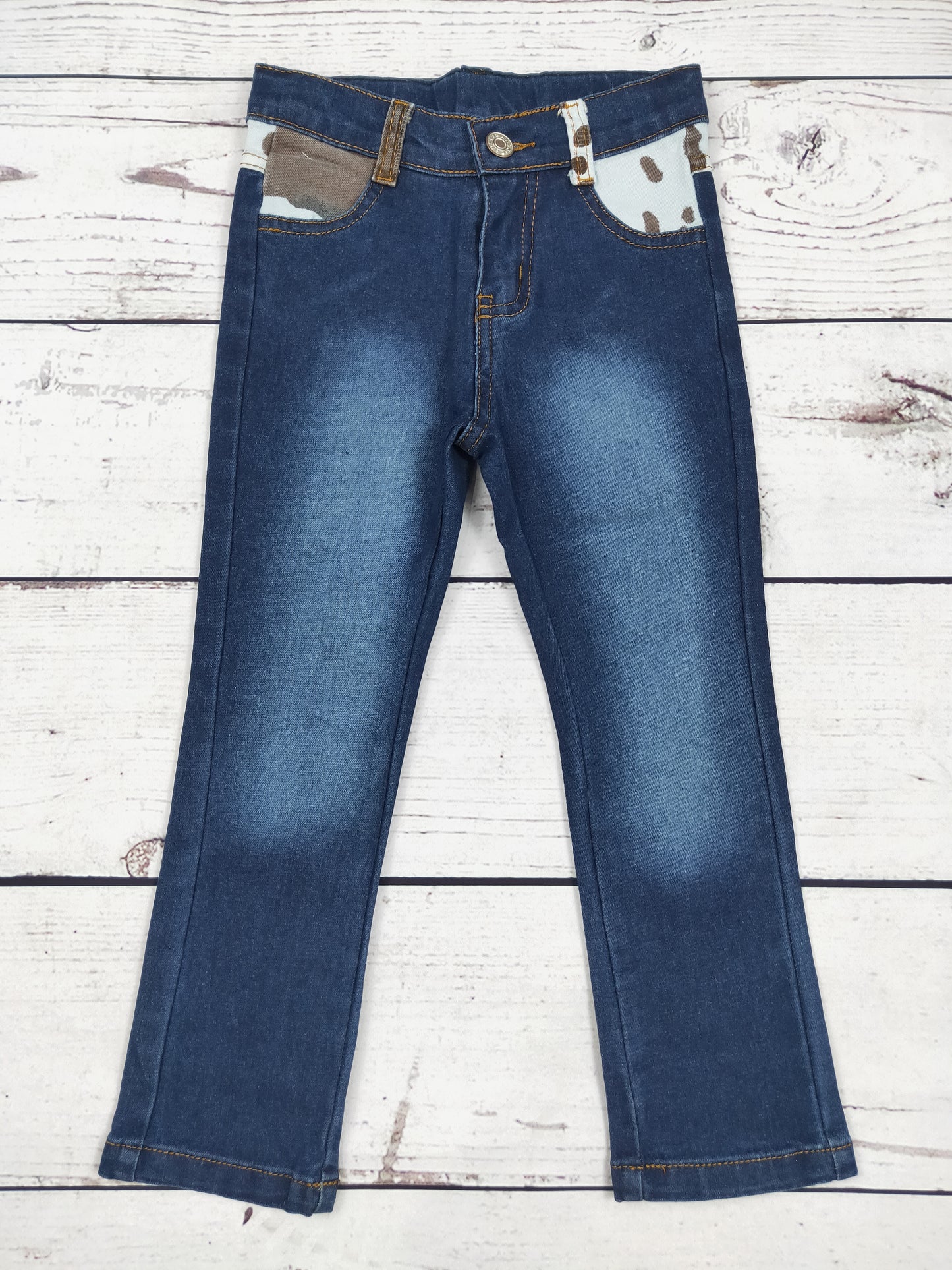 Kids Jeans with Cowhide Printed Pockets