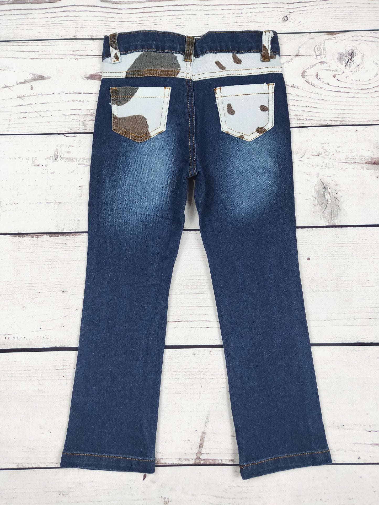 Kids Jeans with Cowhide Printed Pockets