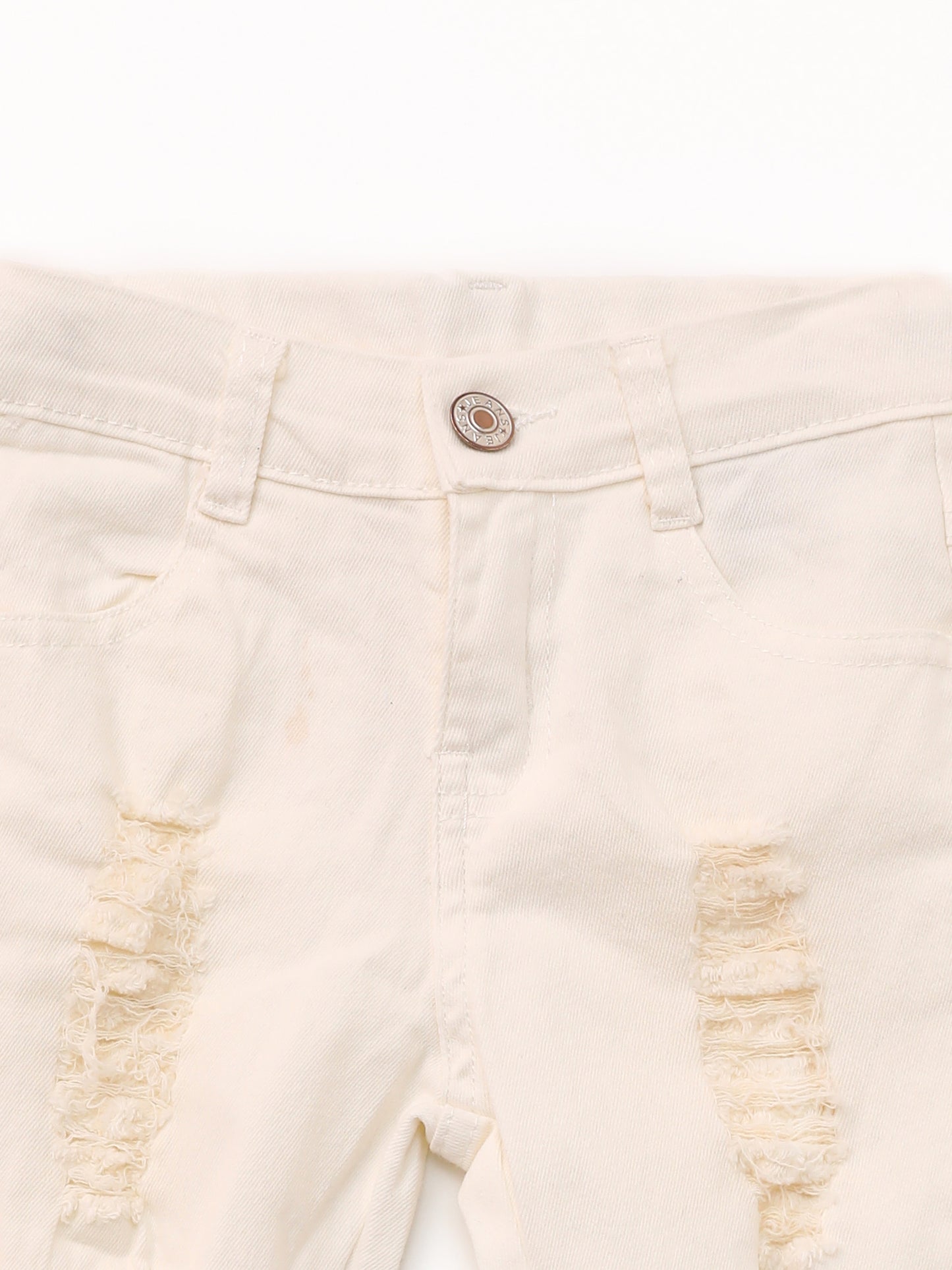 White Distressed Double Layer Girls Denim Pants