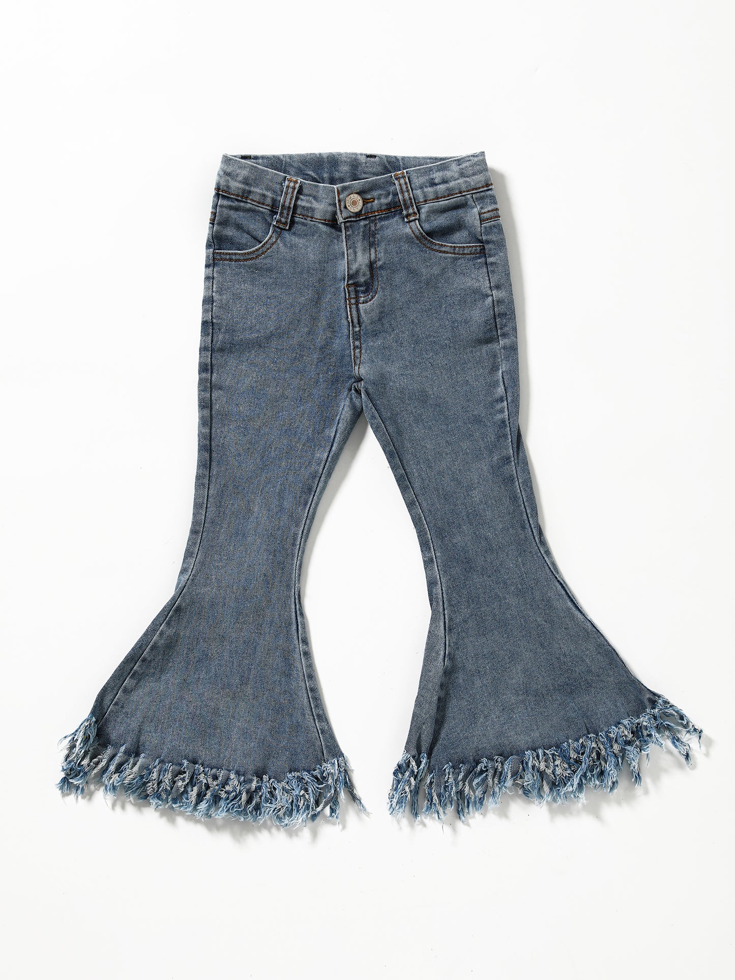 Light Blue Fringe Girls Flare Jeans