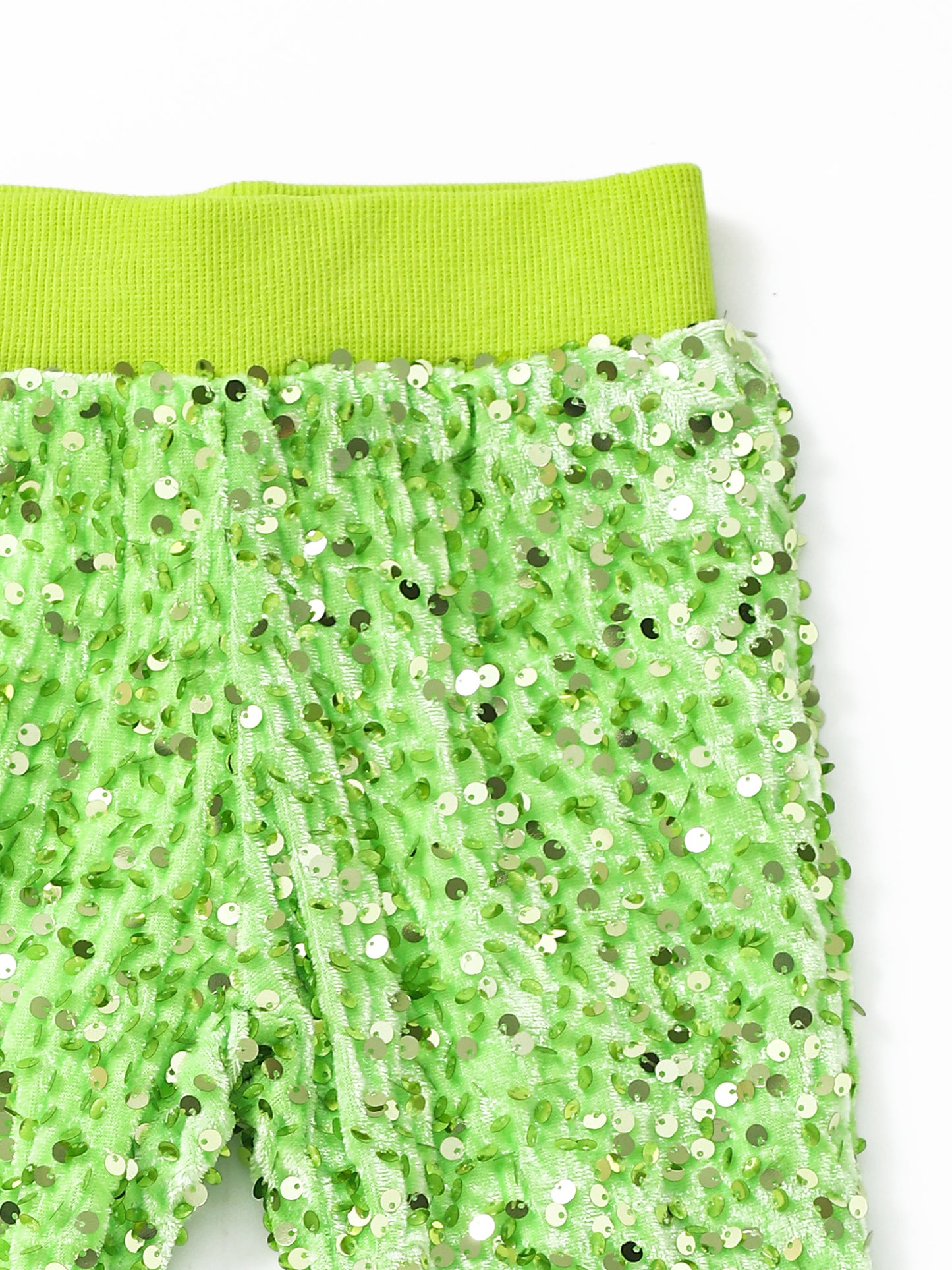 Girls Lime Green Sequin Christmas Flare Pants