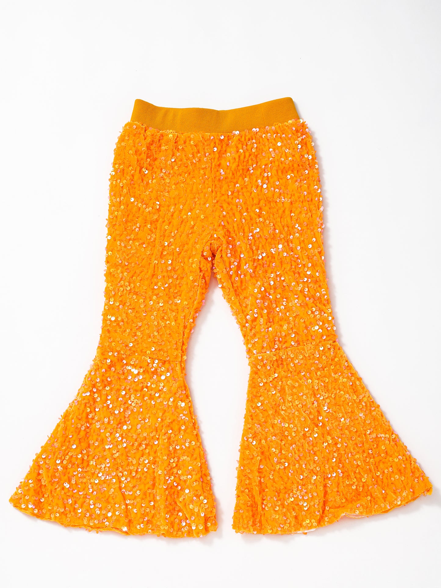 Girls Orange Sequin Flare Pants