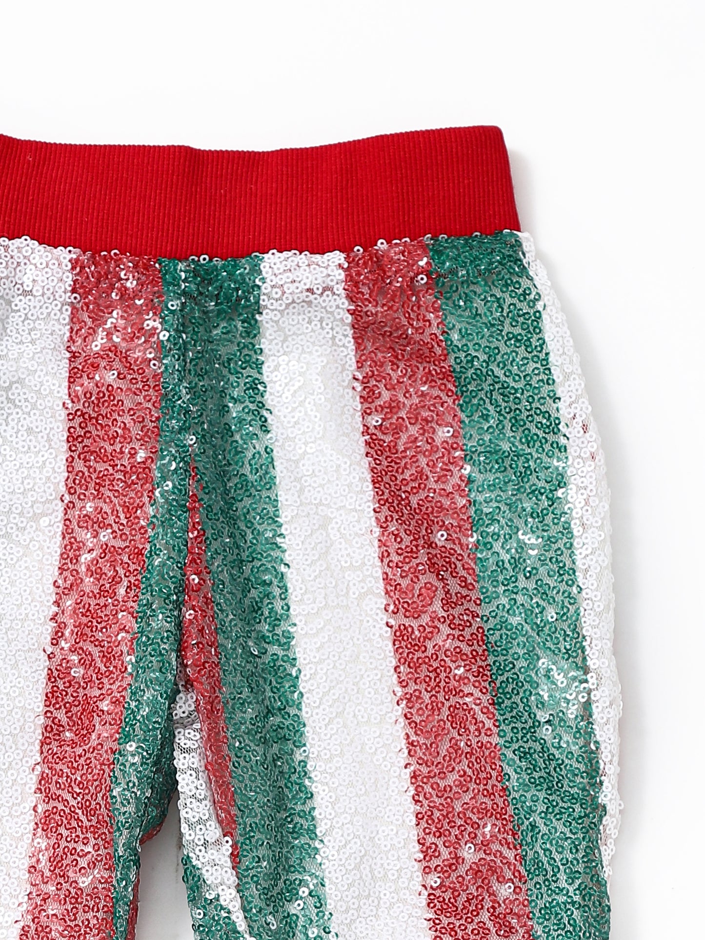 Girls Green Red Stripe Sequin Christmas Pants