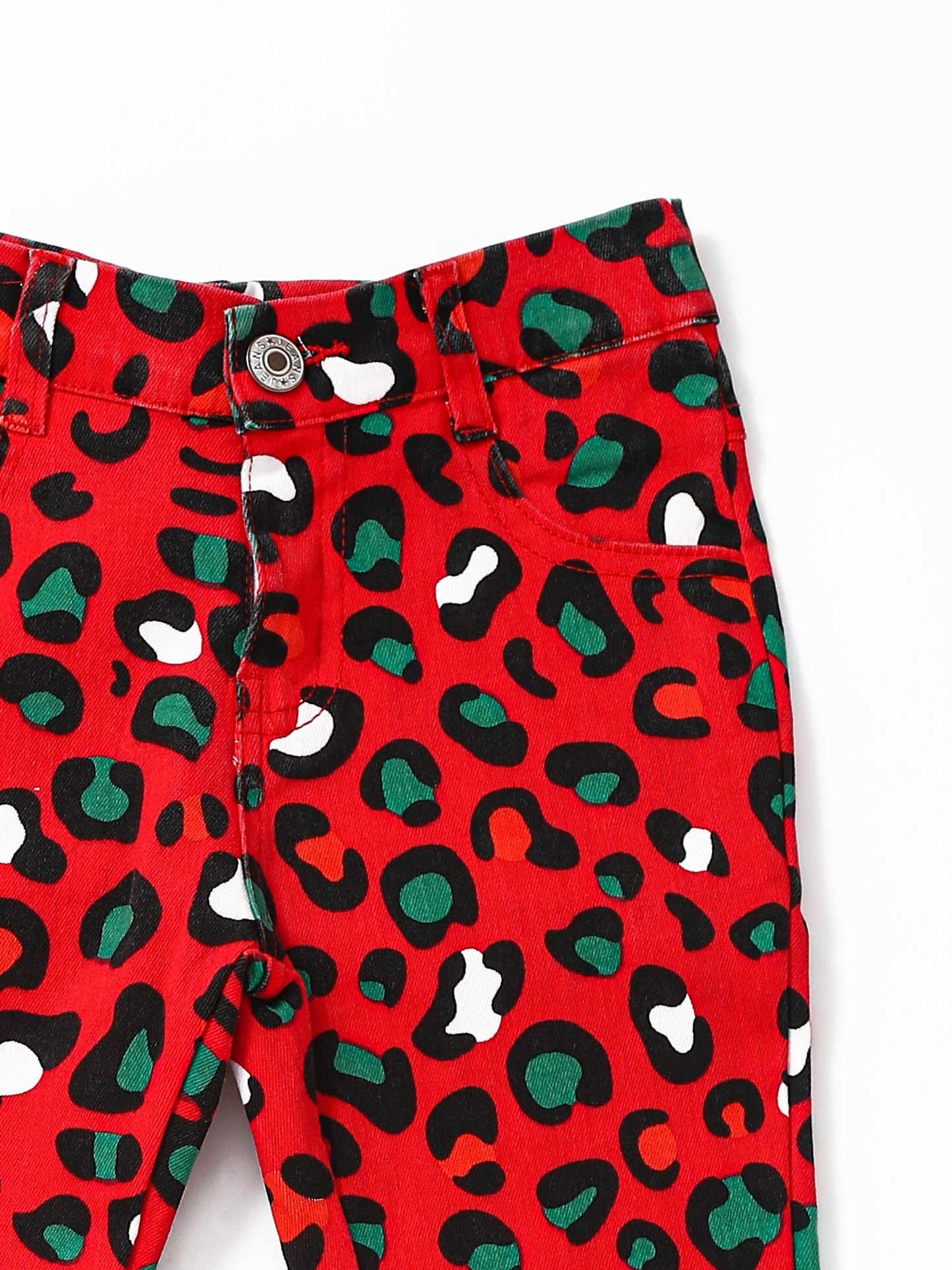 Red Green Leopard Girls Christmas Flare Jeans