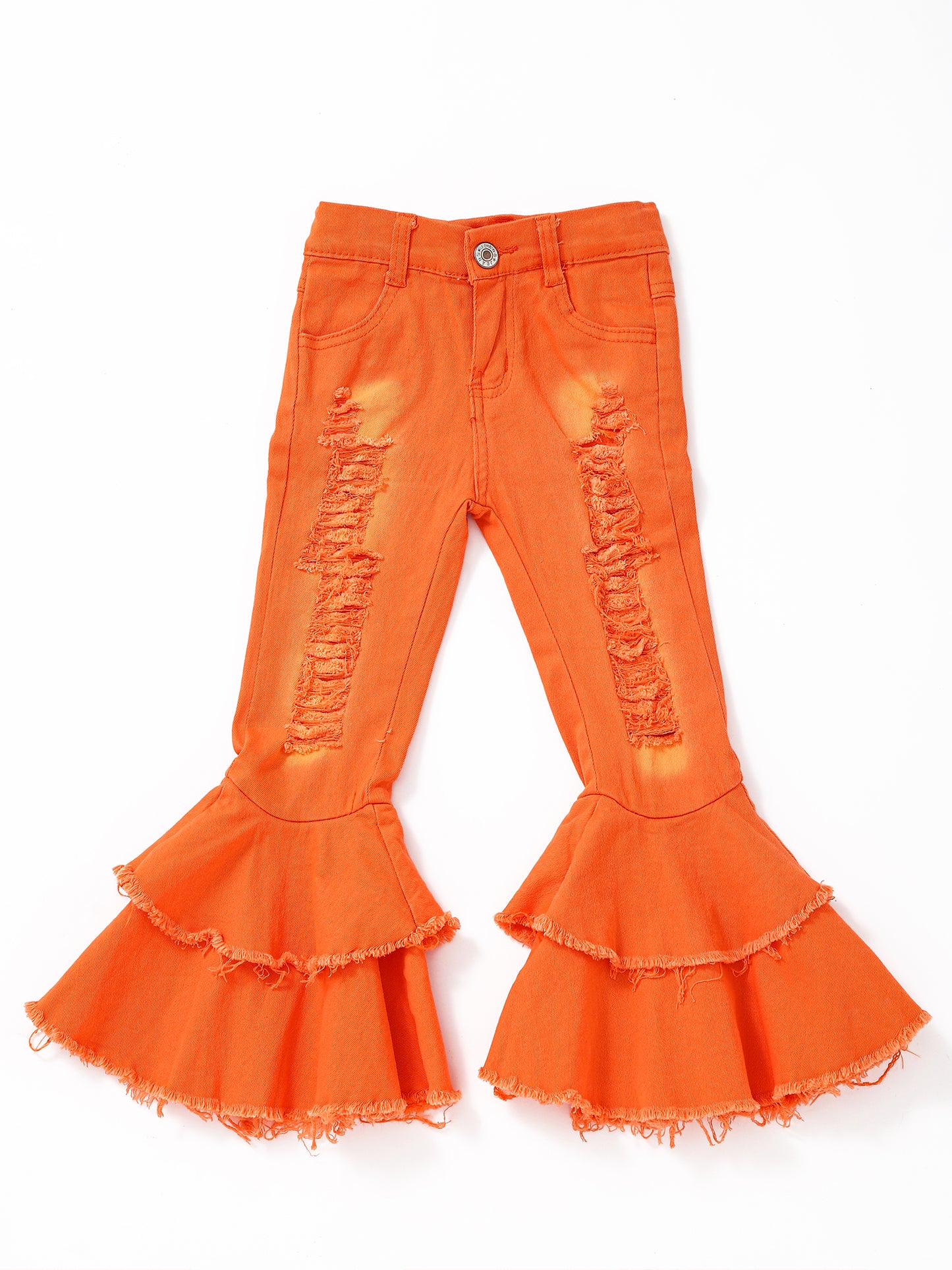 Orange Distressed Double Layer Girls Jeans