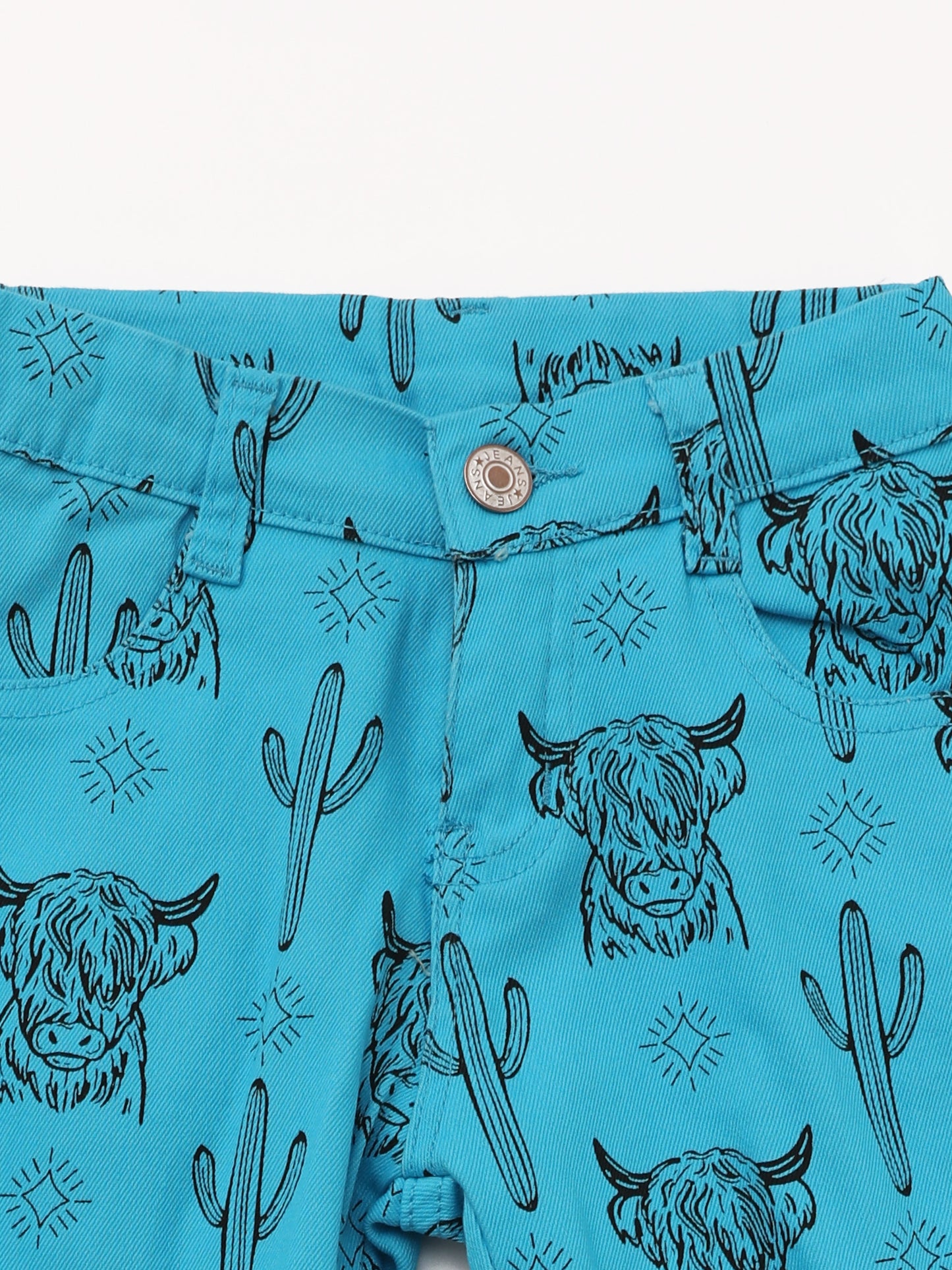 Baby Girls Blue Cows Cactus Printed Flare Jeans