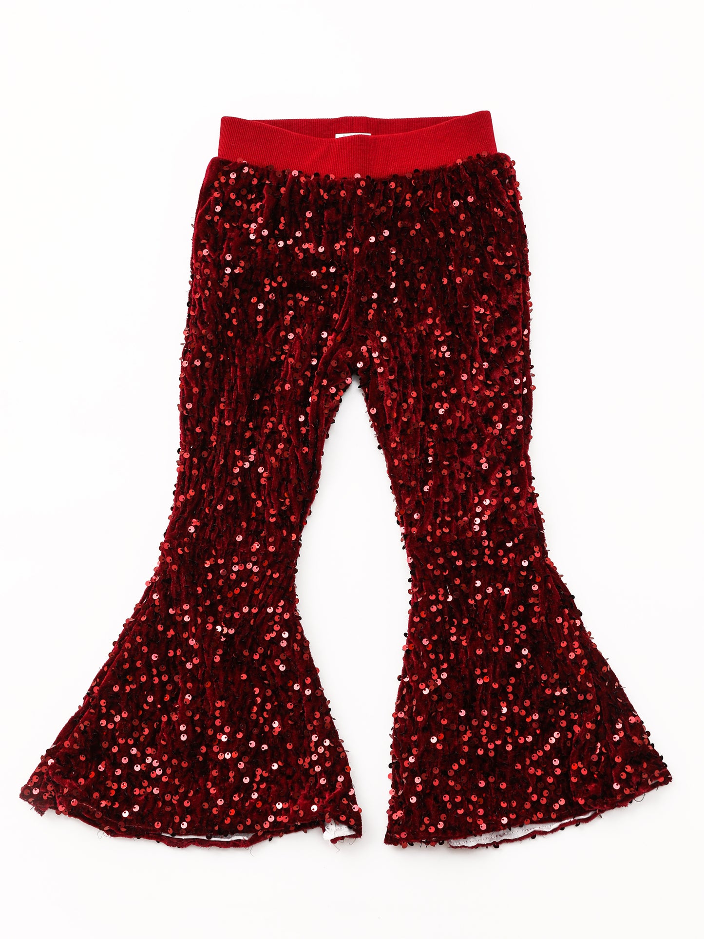 Girls Maroon Sequin Flare Pants