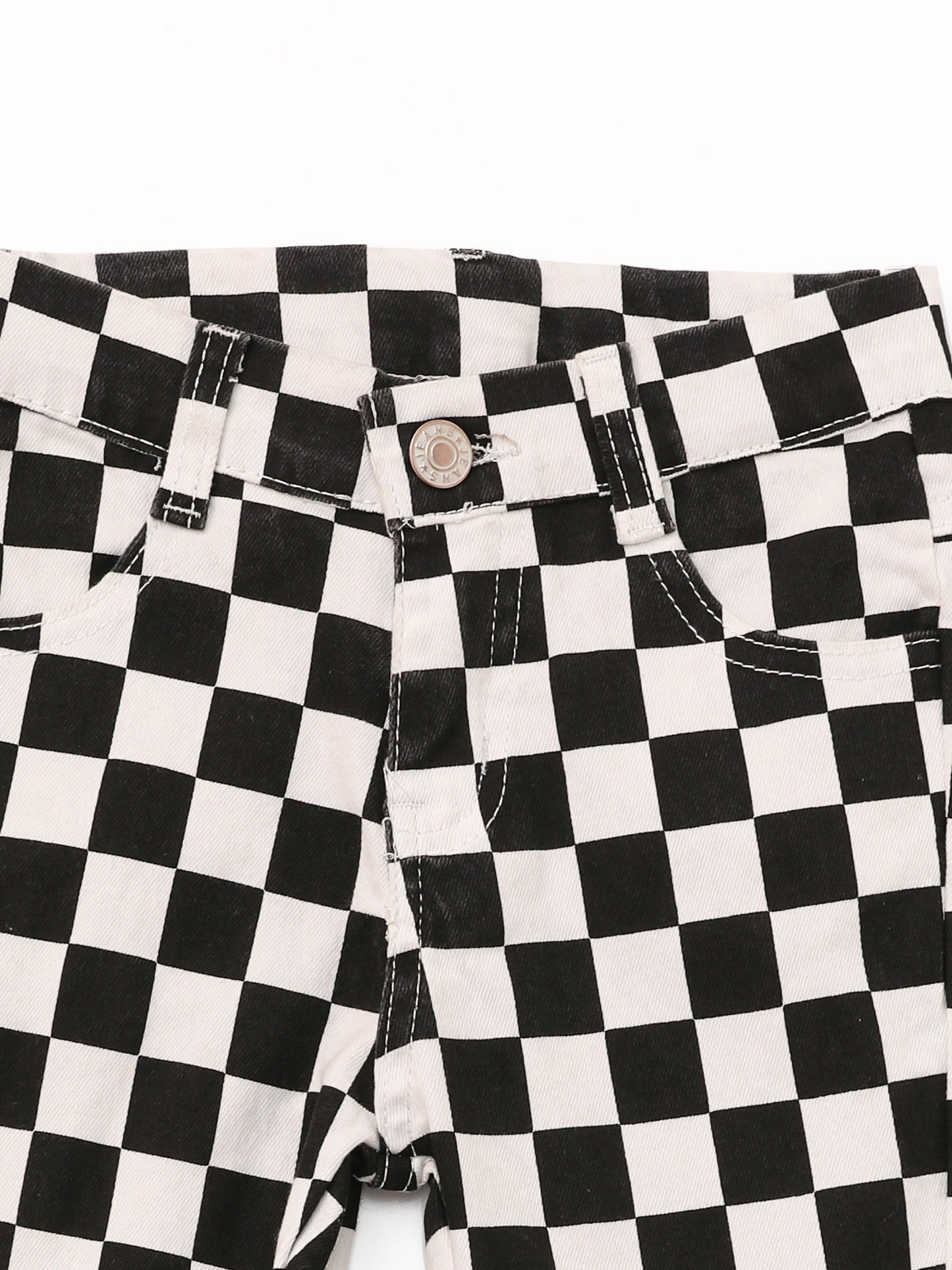 Baby Girls Black Checkered Flare Jeans
