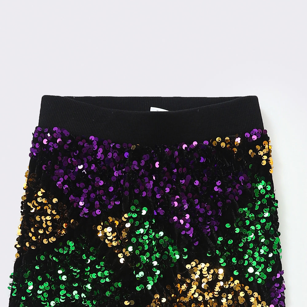 Girls Mardi Gras Sequin Flare Pants