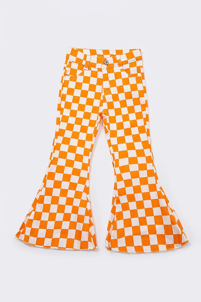 Kids Checkered Print Flare Jeans