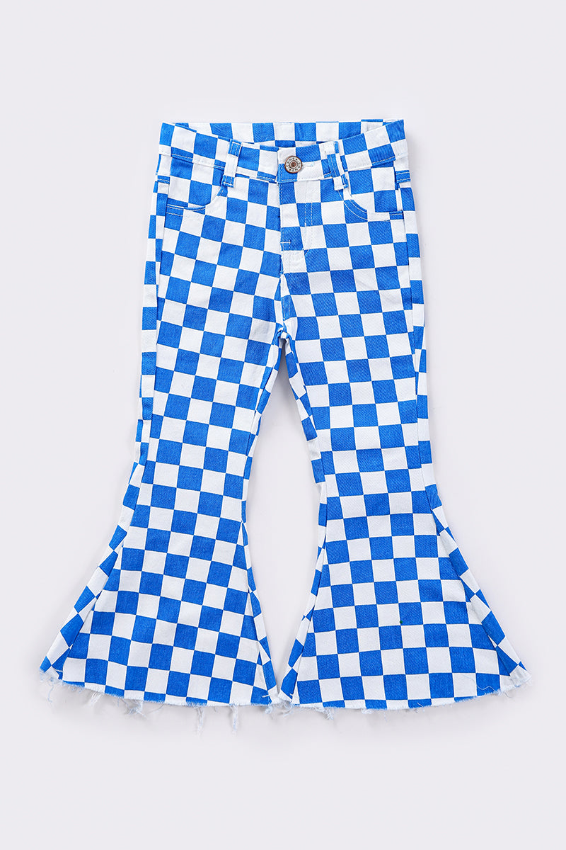 Baby Girls Blue Checkered Flare Jeans