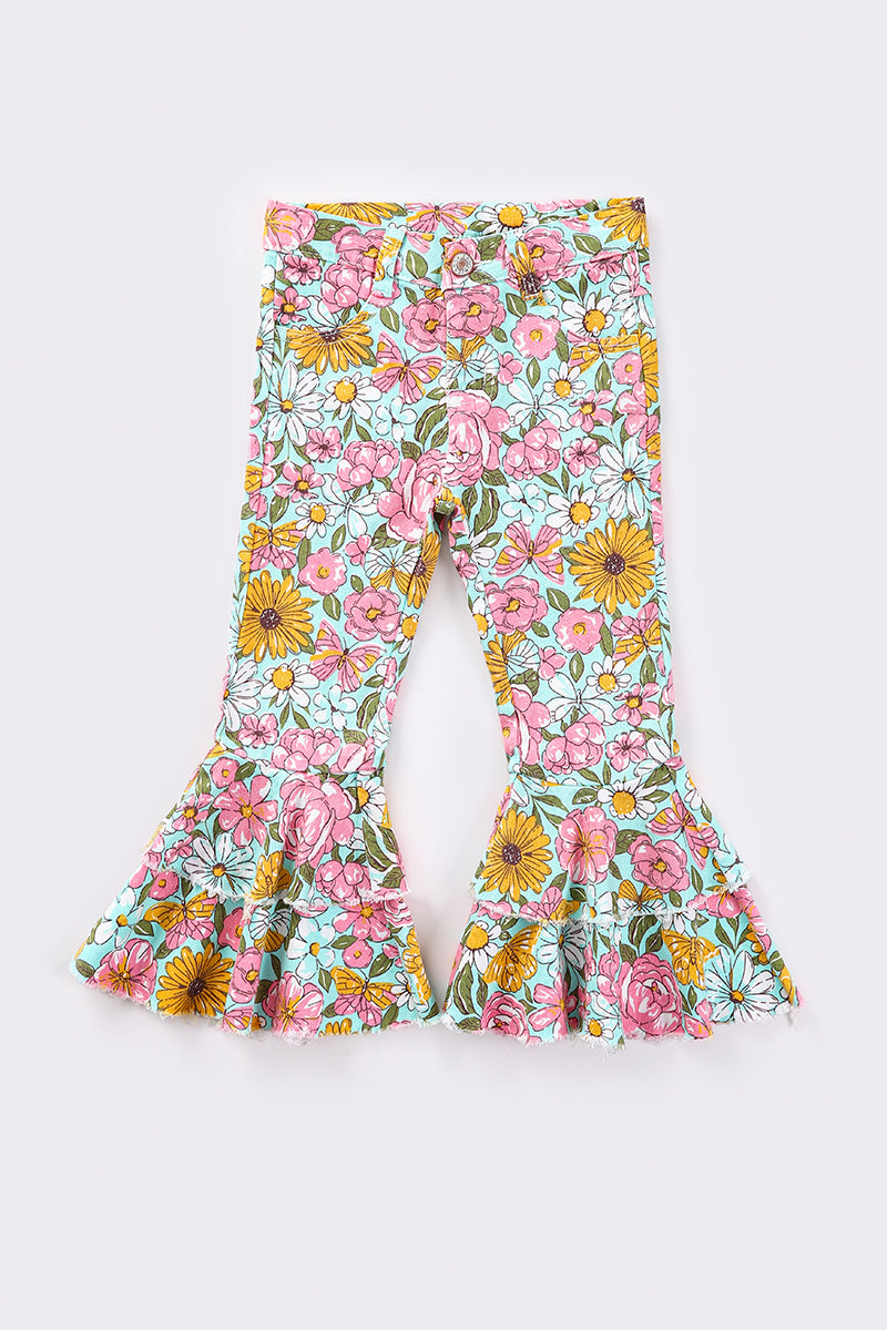 Baby Girls Flower Print Denim Jeans