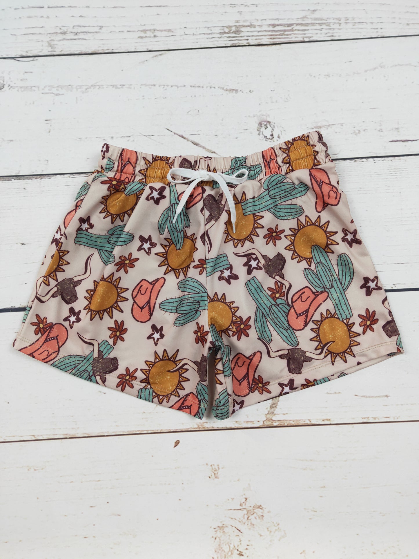 Cactus Cows Western Boys Swim Shorts