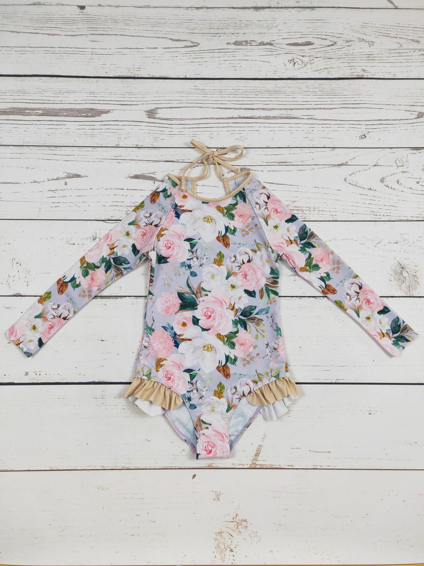 Pink Flower One Piece Girls Summer Swimsuit