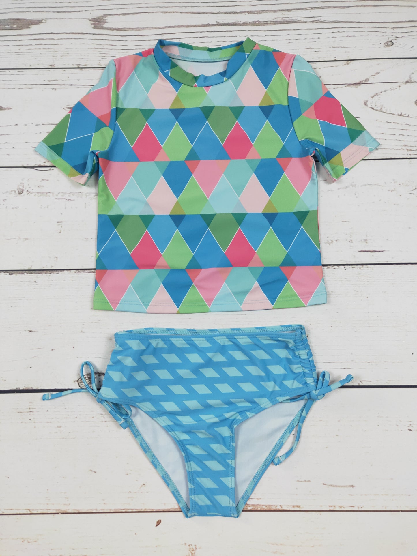 Green Pink Blue Two Piece Girls Summer Swim Set