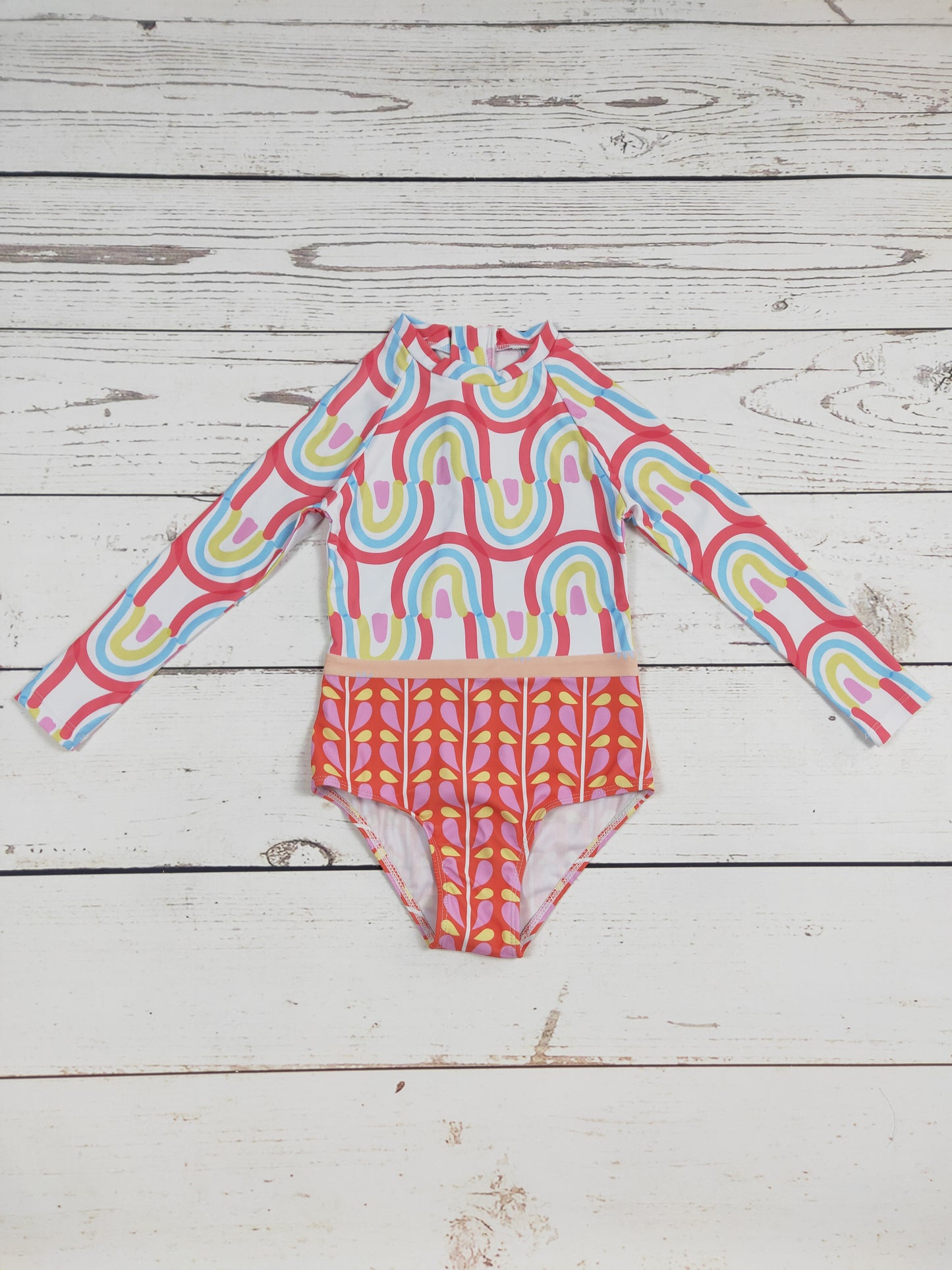 Rainbow Printed One Piece Girls Summer Swim Set