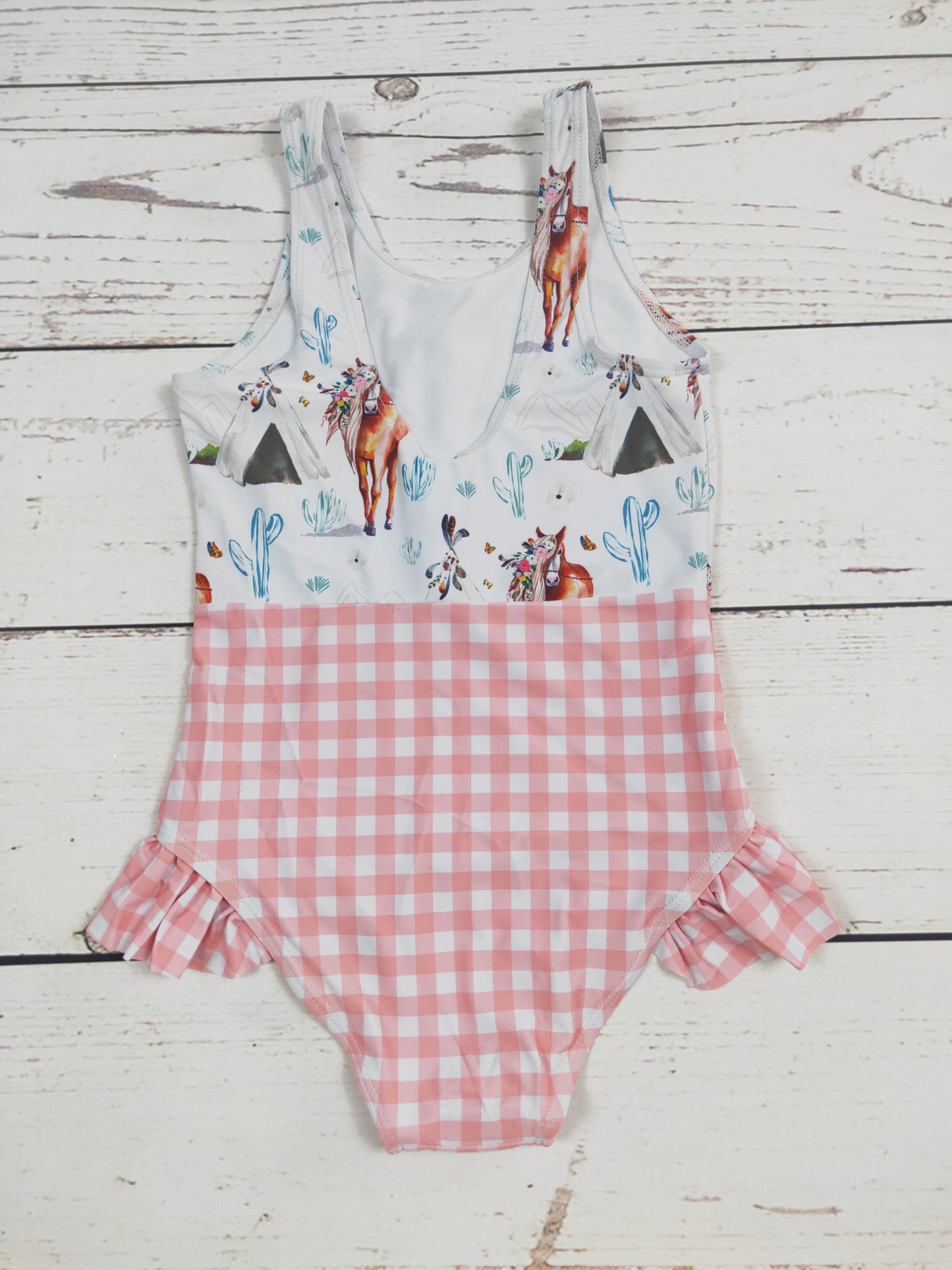 Horse Cactus Printed One Piece Girls Summer Swimwear