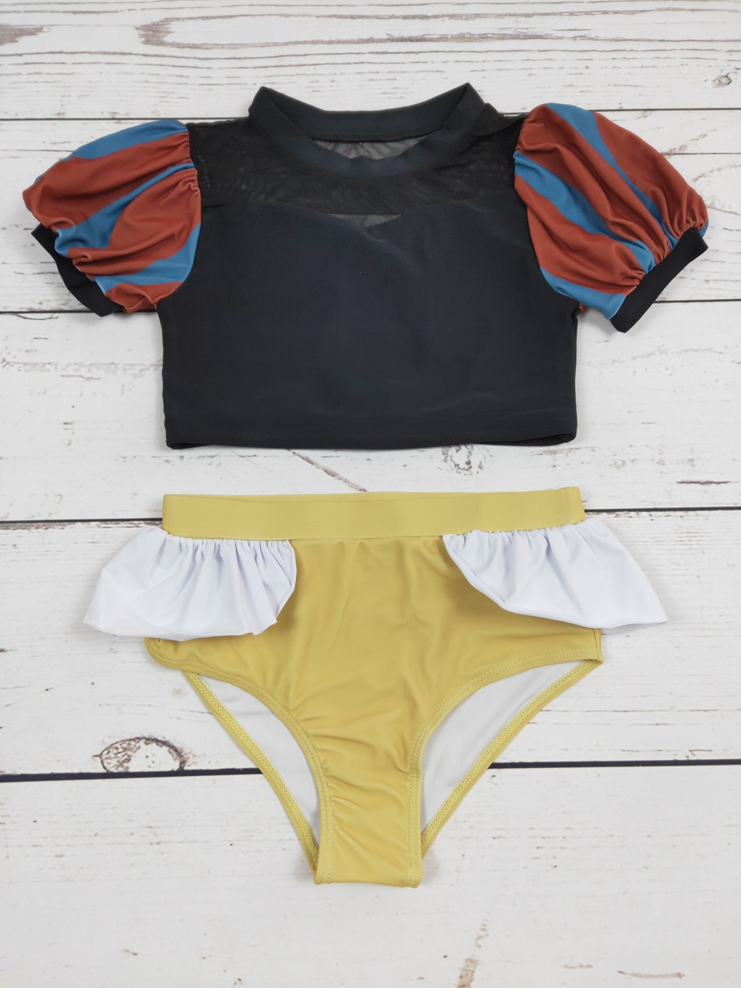 Black Yellow Two Piece Girls Summer Swimwear