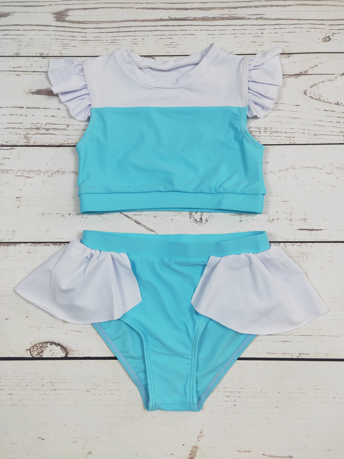 Blue White Two Piece Girls Summer Swimwear