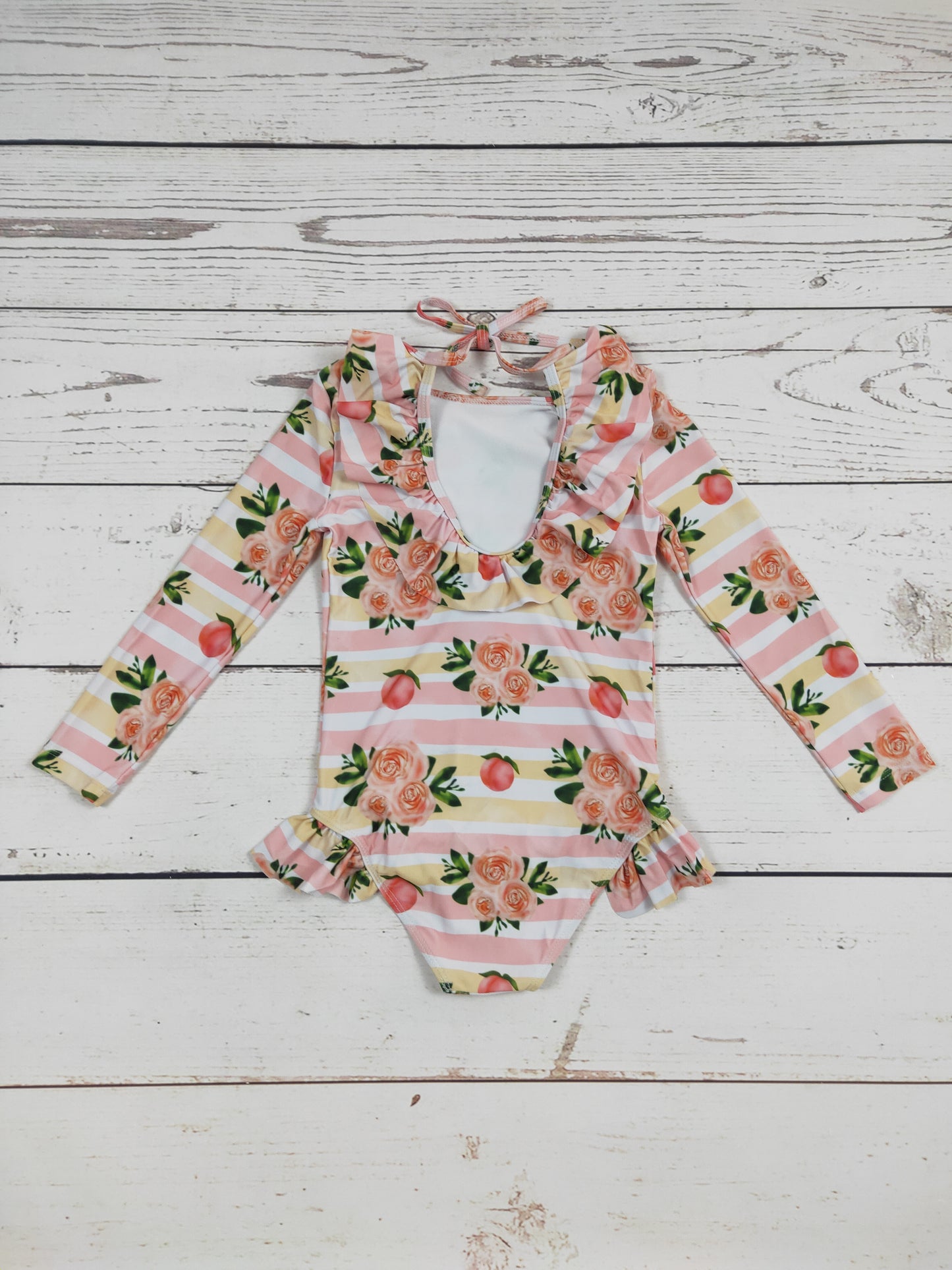 Peach Flower One Piece Girls Summer Swimwear