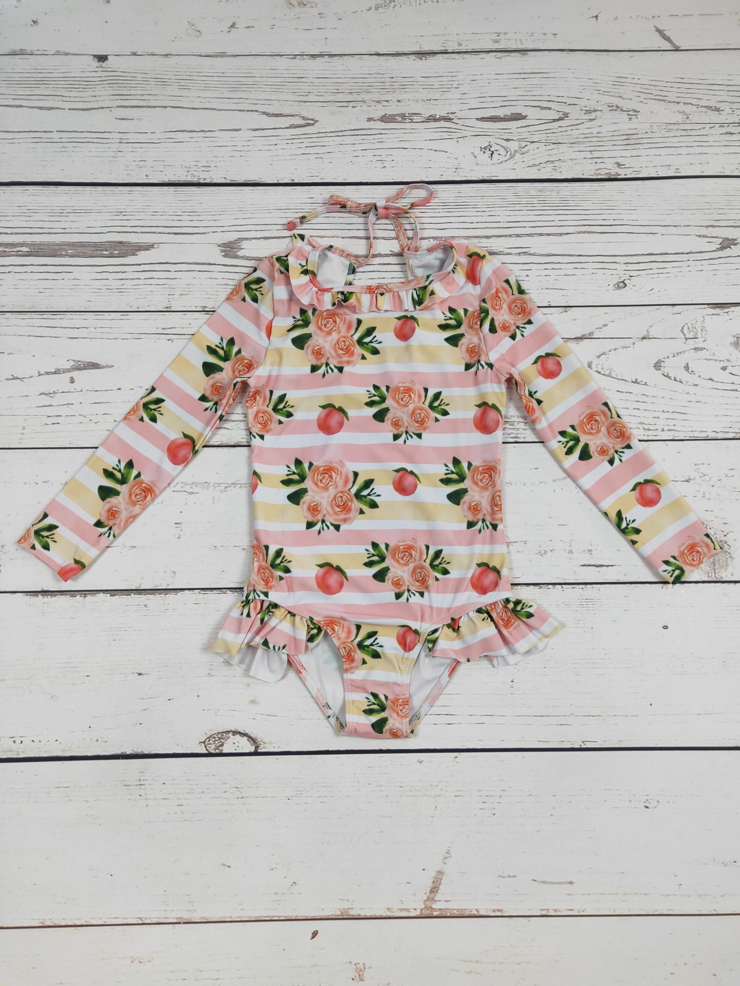 Peach Flower One Piece Girls Summer Swimwear