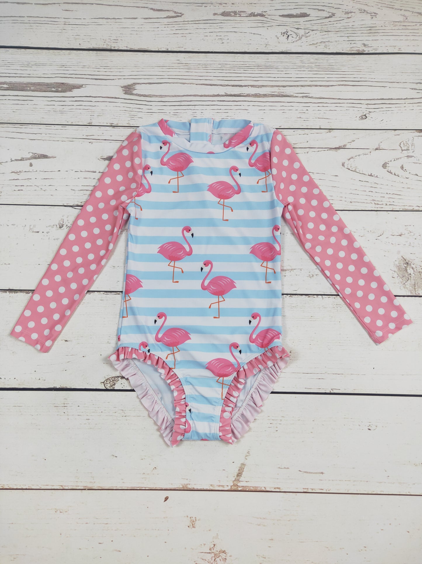 Flamingo Printed One Piece Girls Summer Swimwear