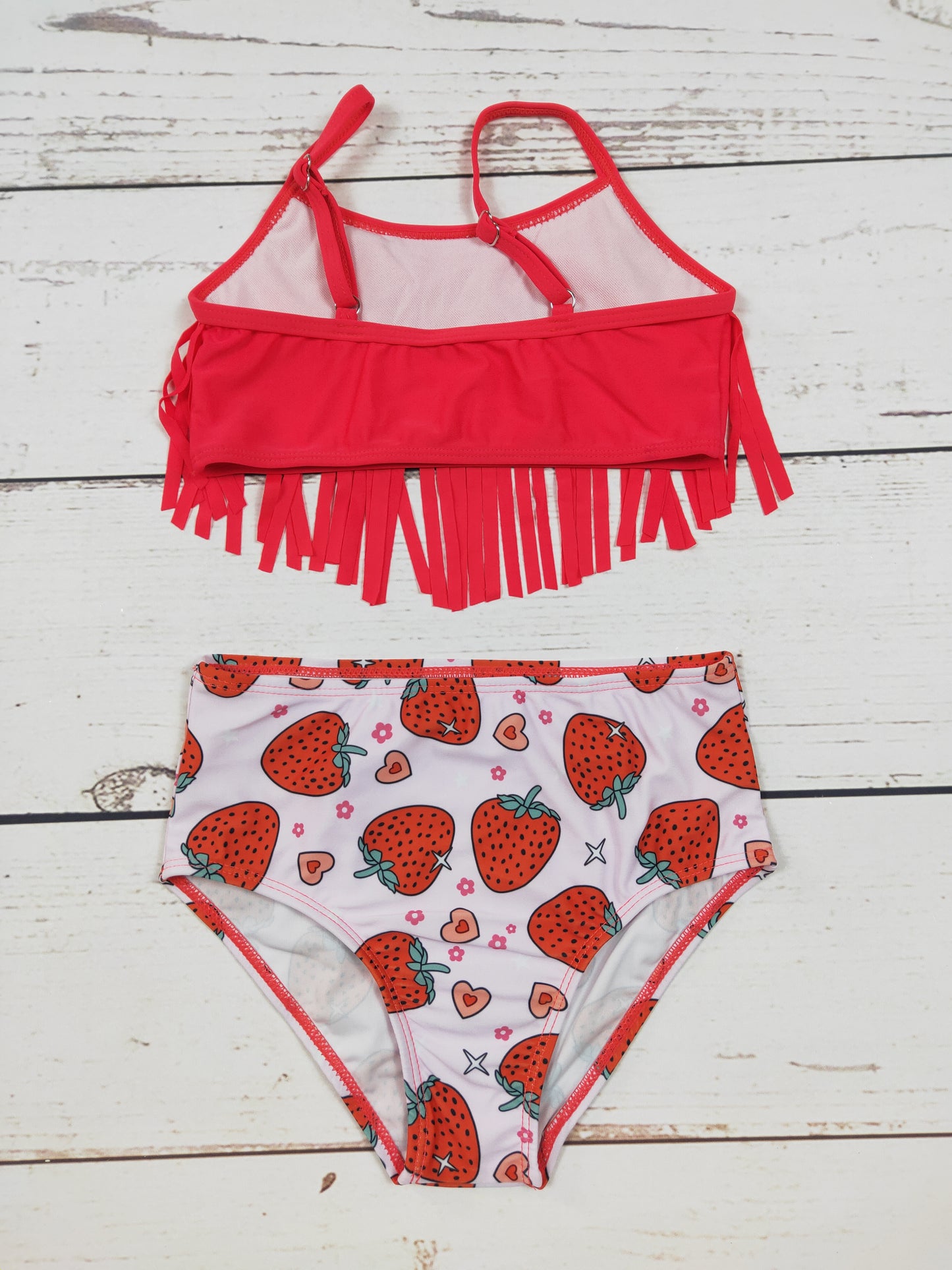 Strawberry Printed FringeTwo Piece Girls Summer Swim Set