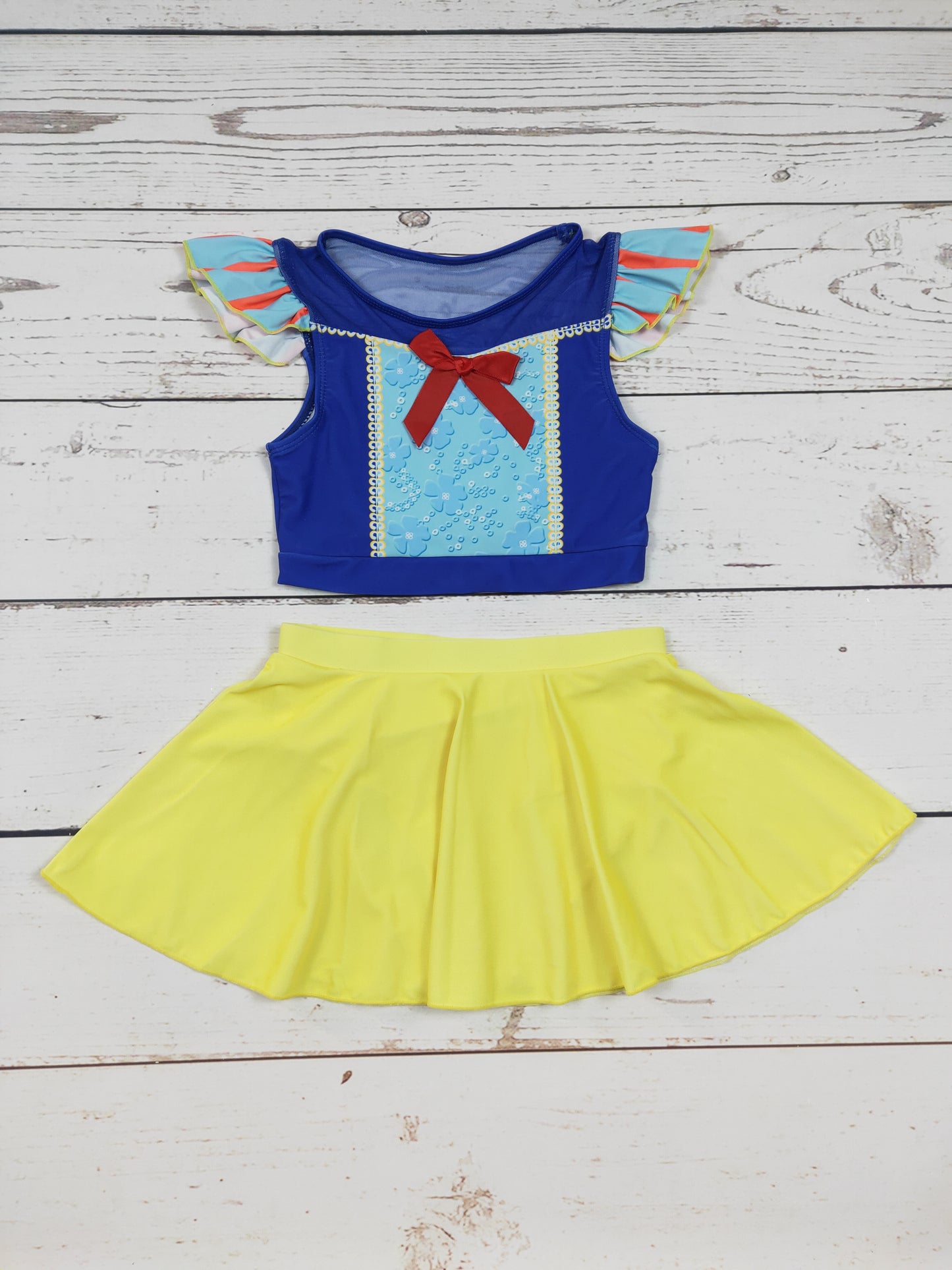 Blue Yellow Two Piece Girls Summer Swim Set