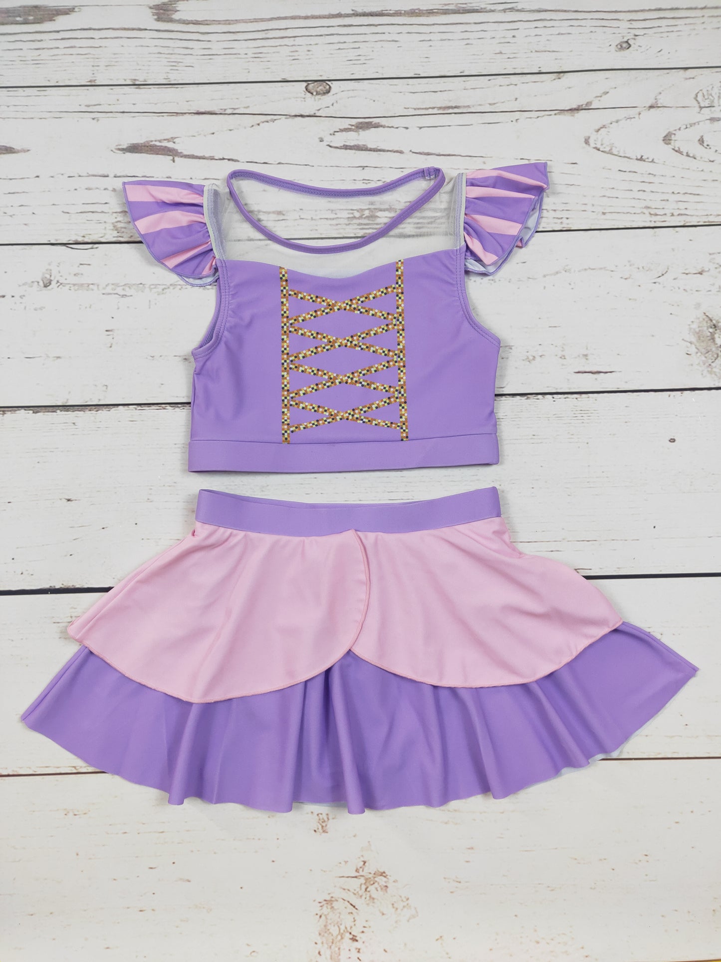 Lavender Two Piece Cute Girls Summer Swim Set