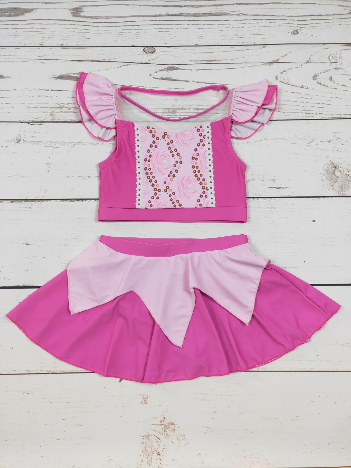 Pink Flower Two Piece Cute Girls Summer Swim Set