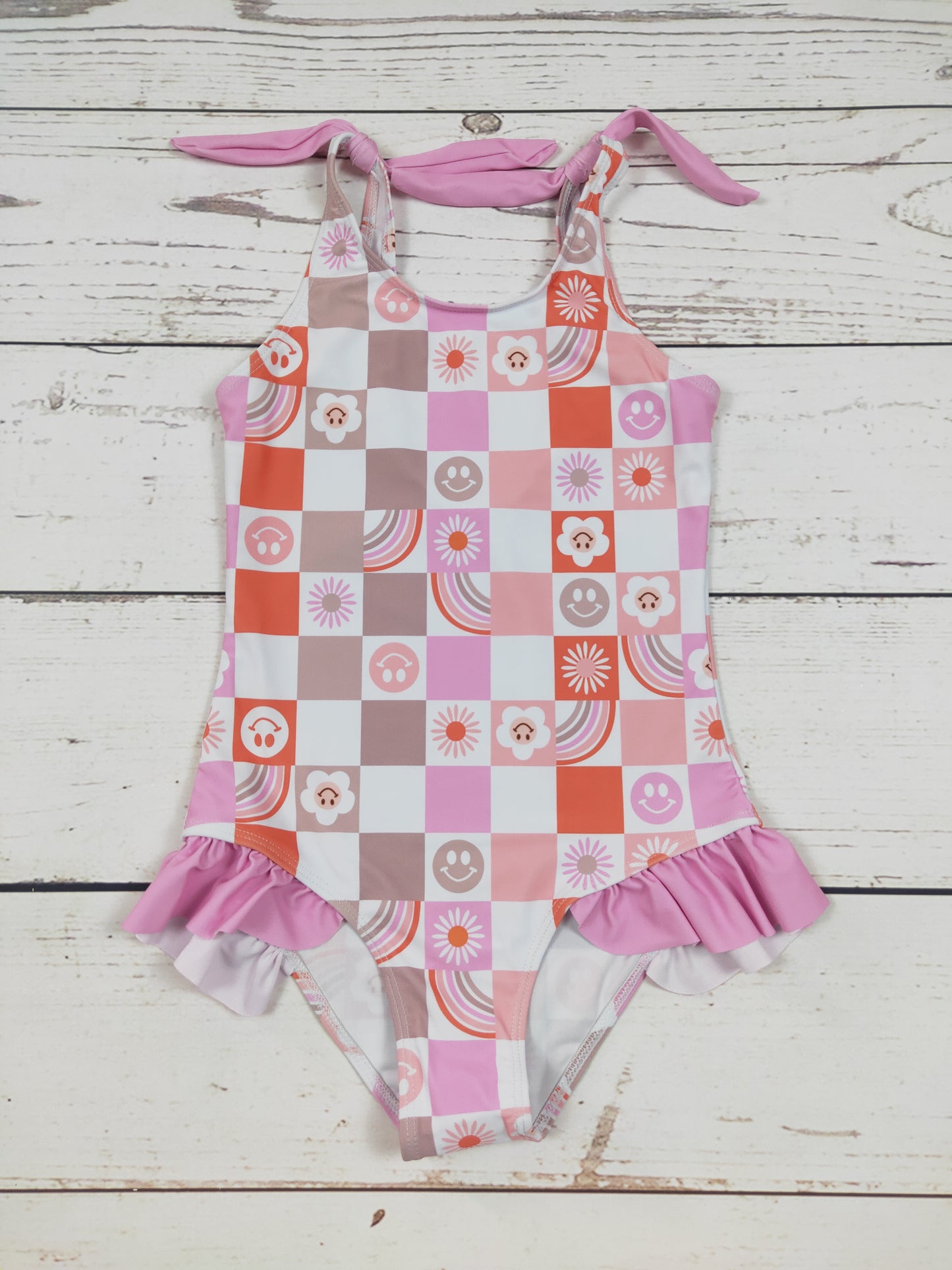 Rainbow Flower Printed One Piece Girls Summer Swimwear
