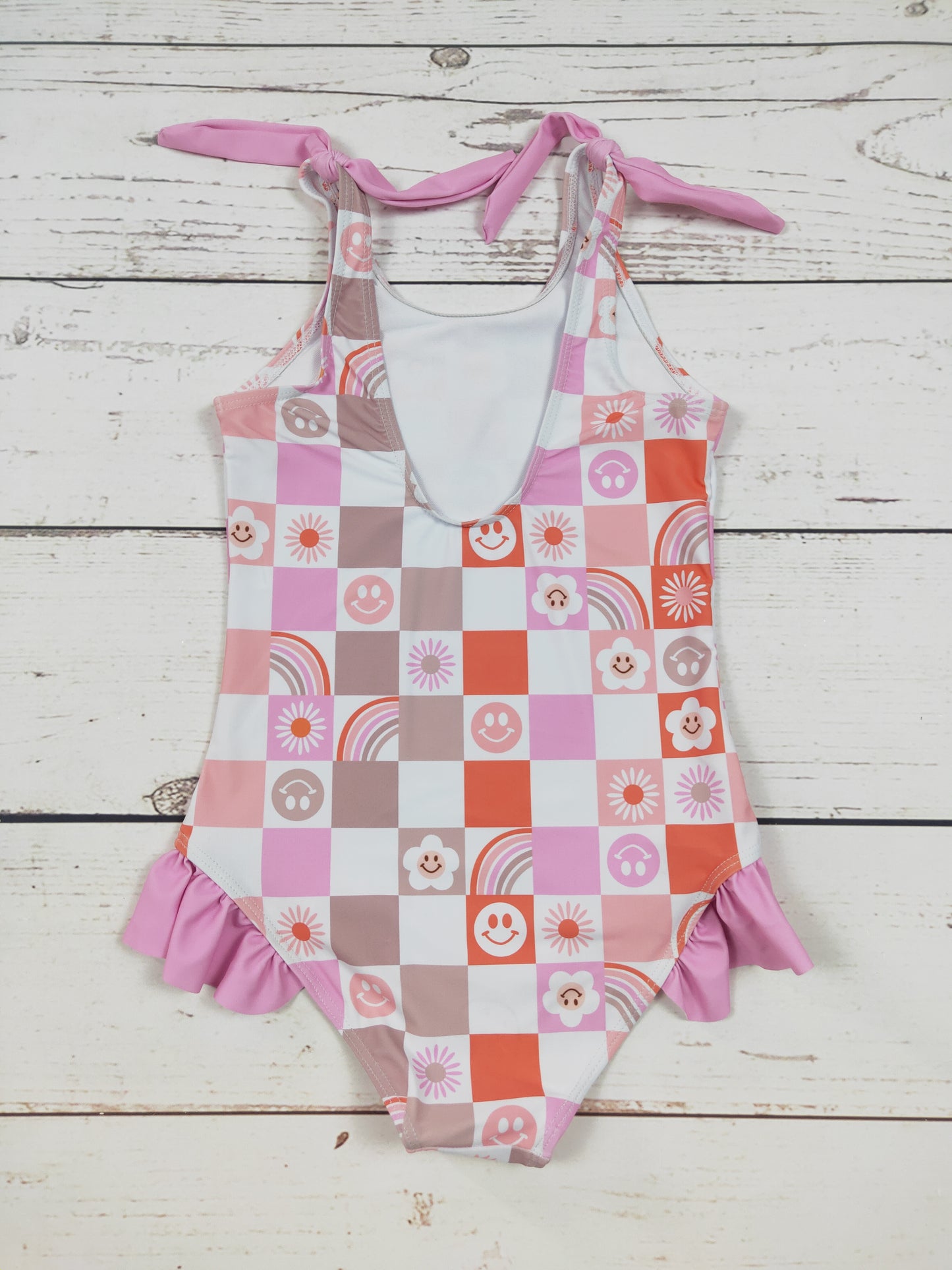 Rainbow Flower Printed One Piece Girls Summer Swimwear