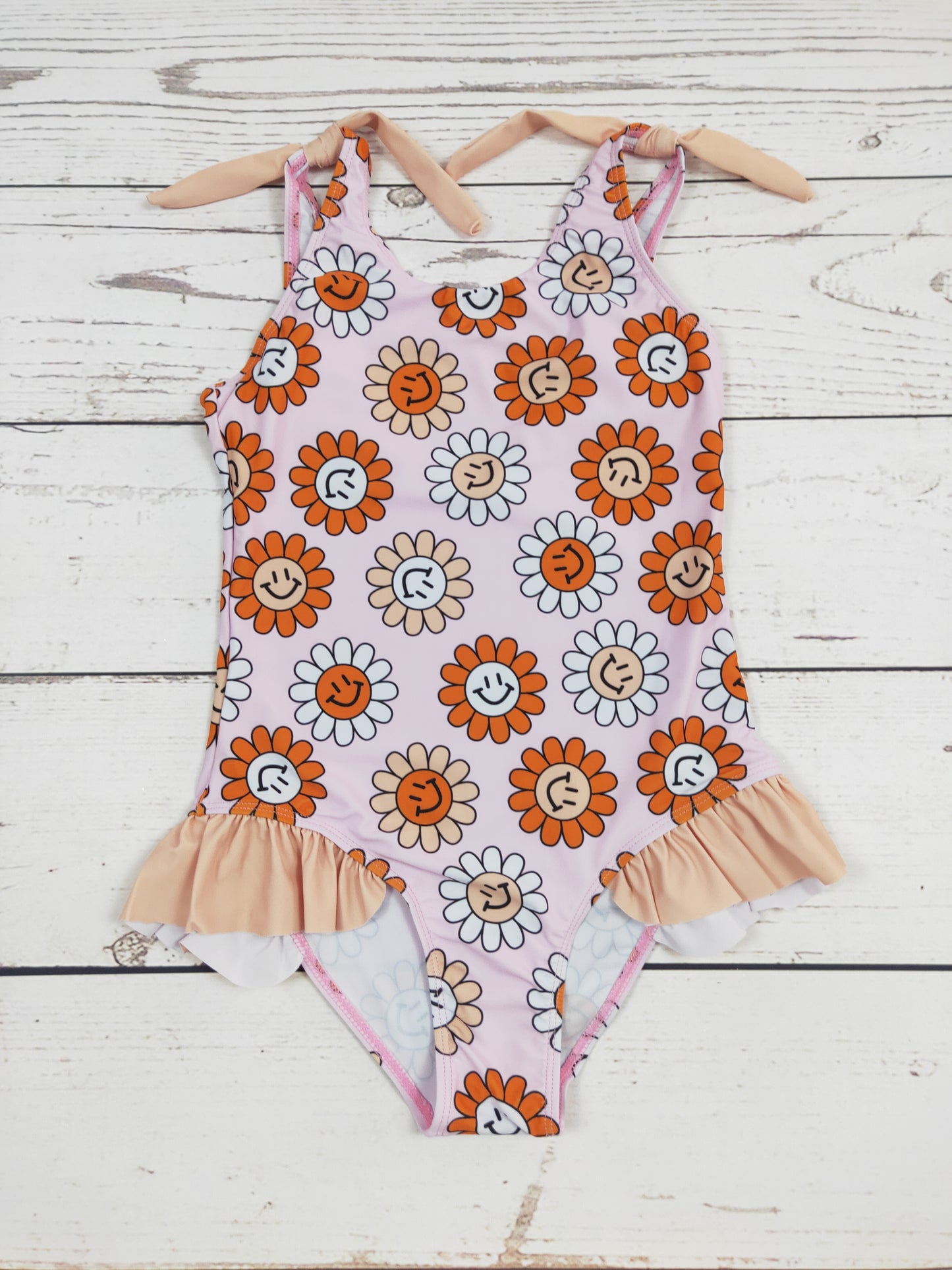 Sun Flower Printed One Piece Girls Summer Swimwear
