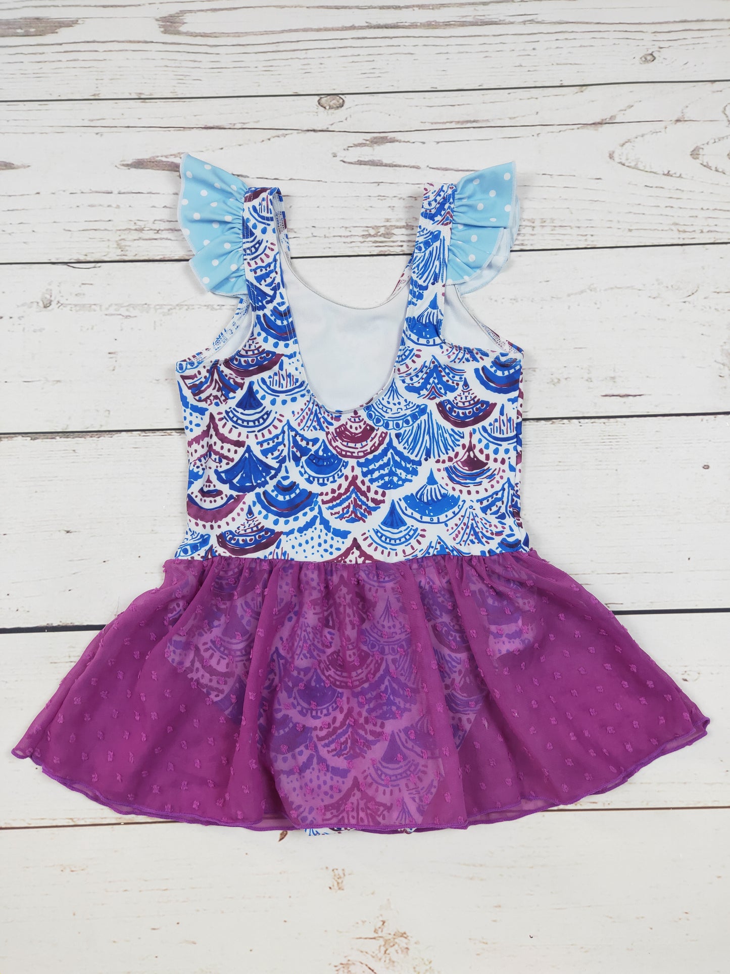 Purple Scale Printed Girls Summer Swimwear