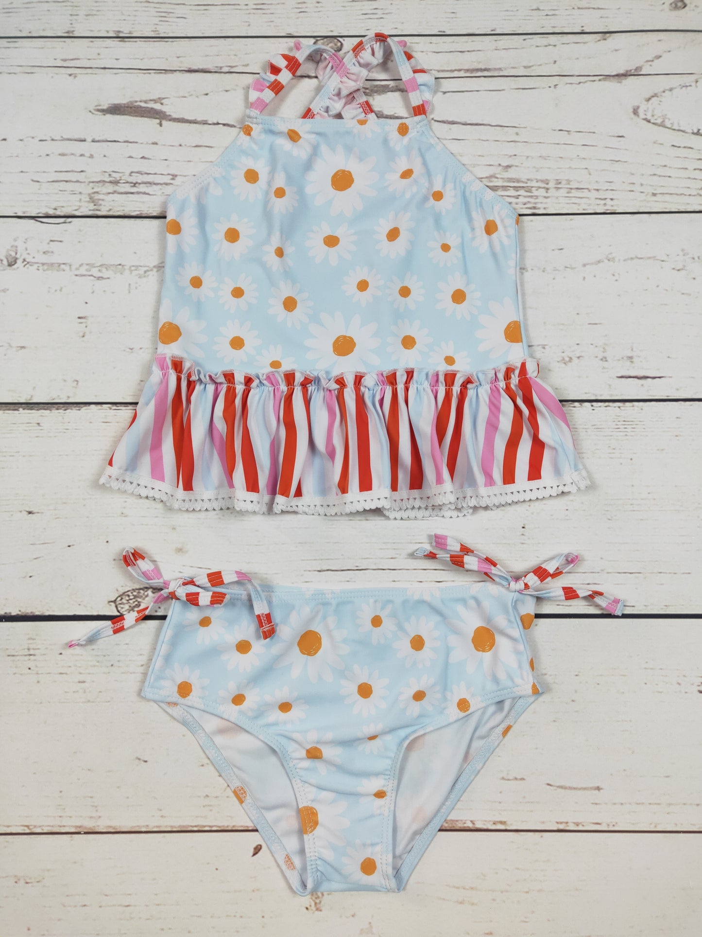 Daisy Printed Two Piece Girls Summer Swim Set