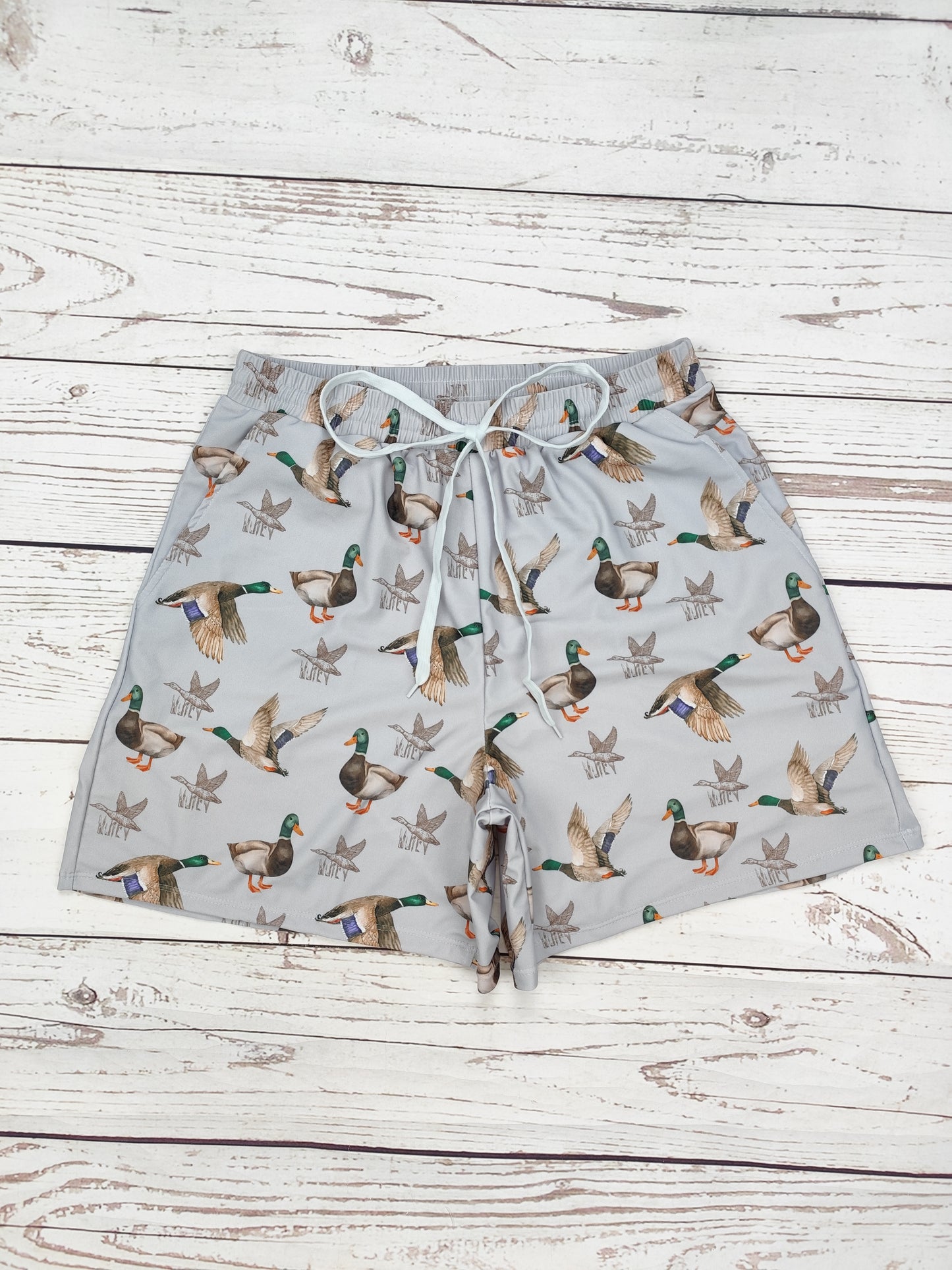 Men Grey Mallard Printed Board Shorts