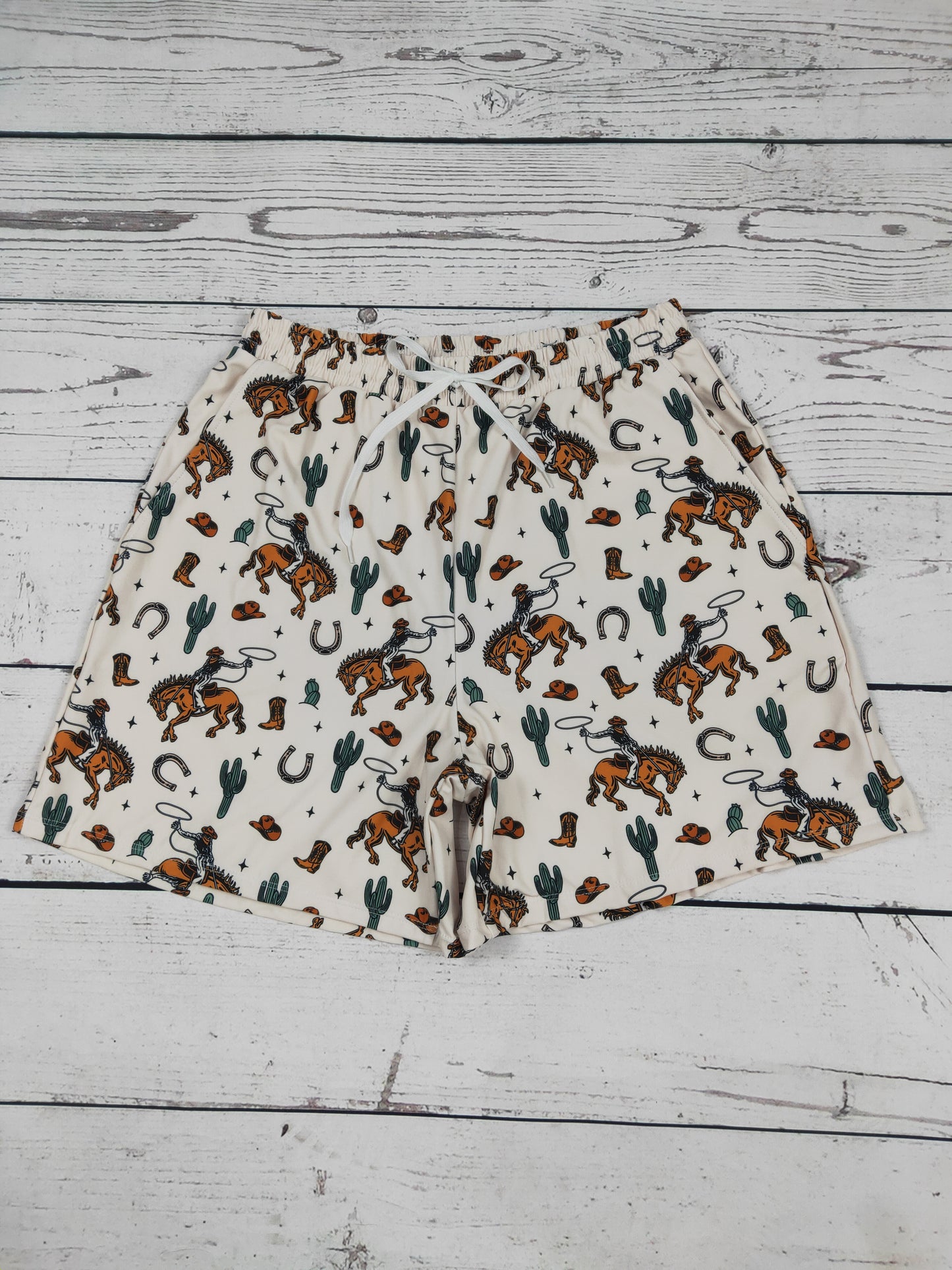 Men Western Printed Beach Shorts with Pockets
