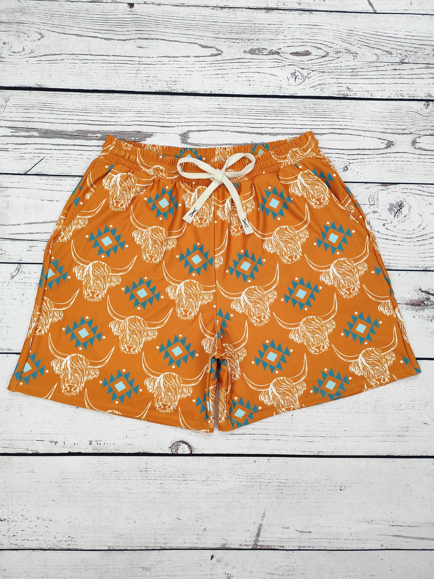 Men Western Cows Printed Swim Trunks