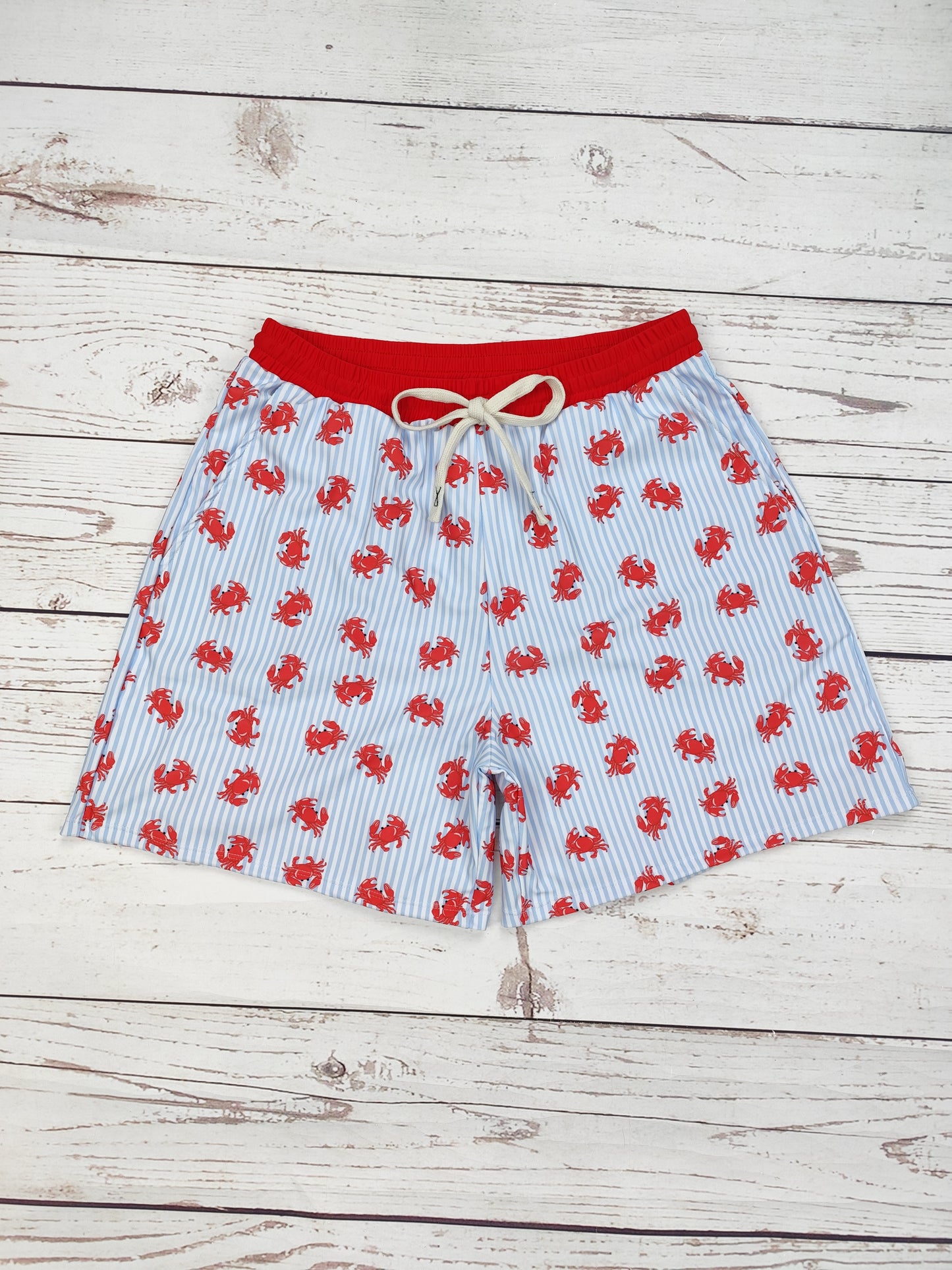 Crab Print Men Beach Shorts with Pockets