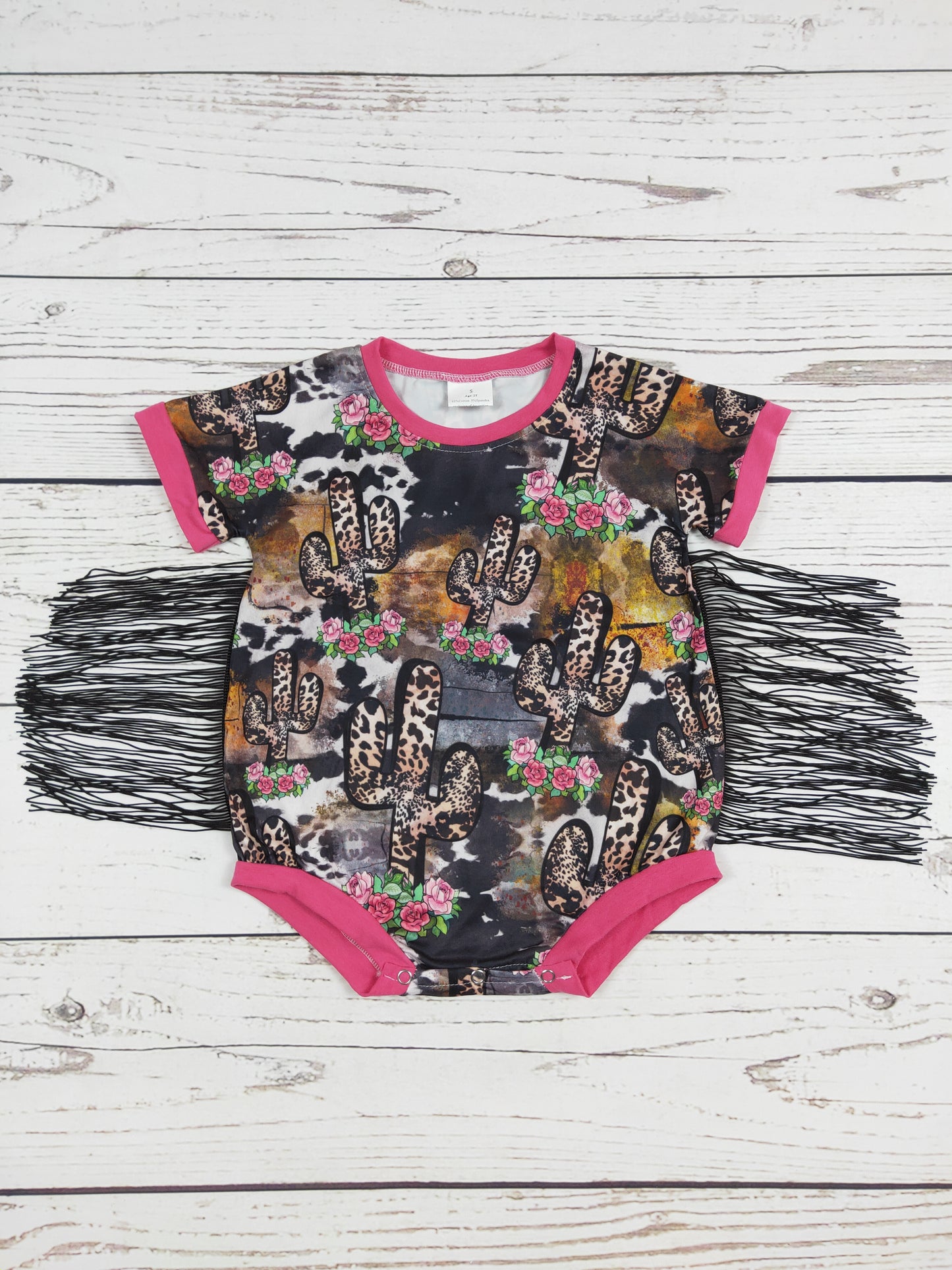Baby Leopard Cactus Fringe Romper