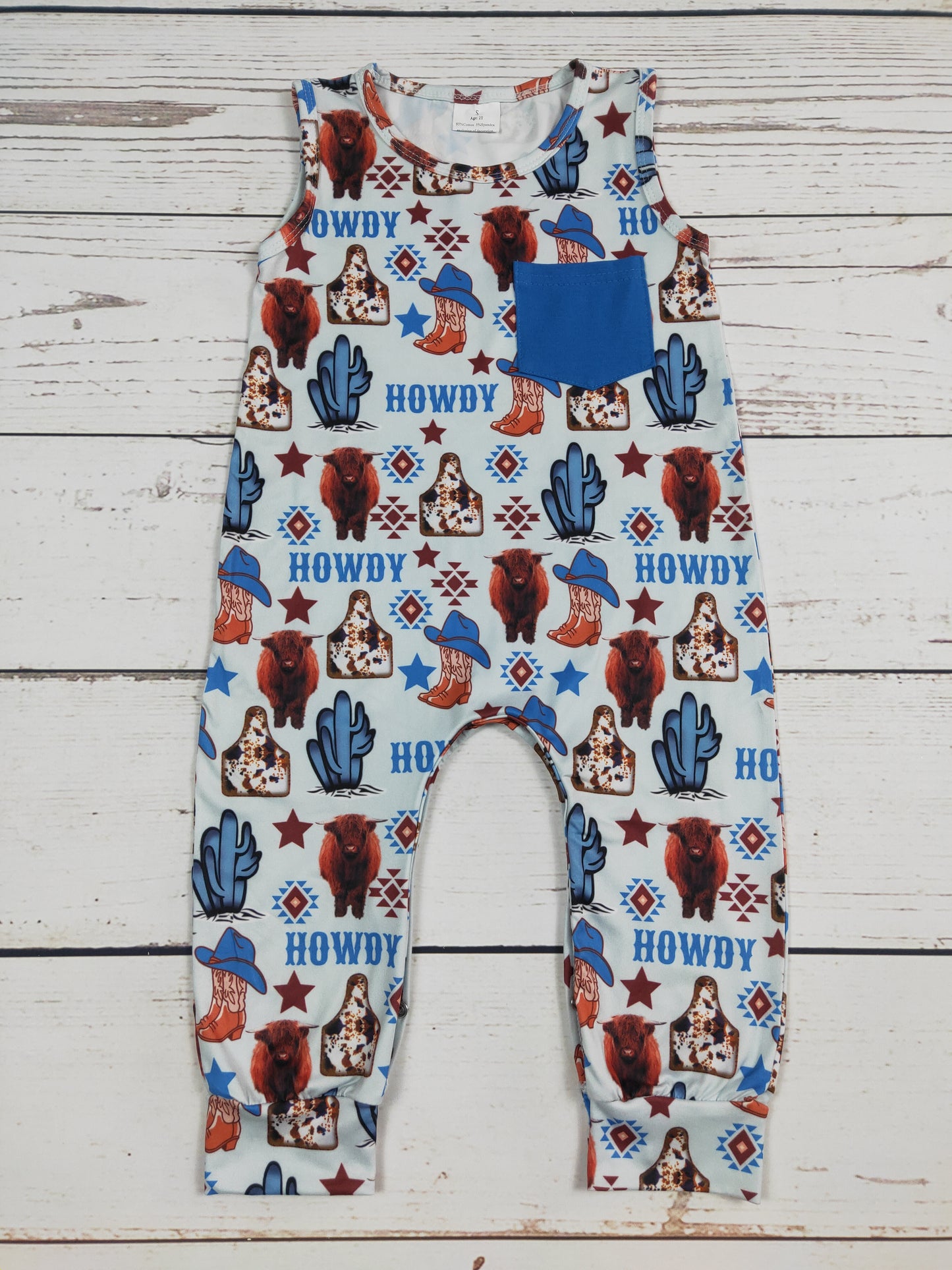 Howdy Cows Printed Western Baby Romper