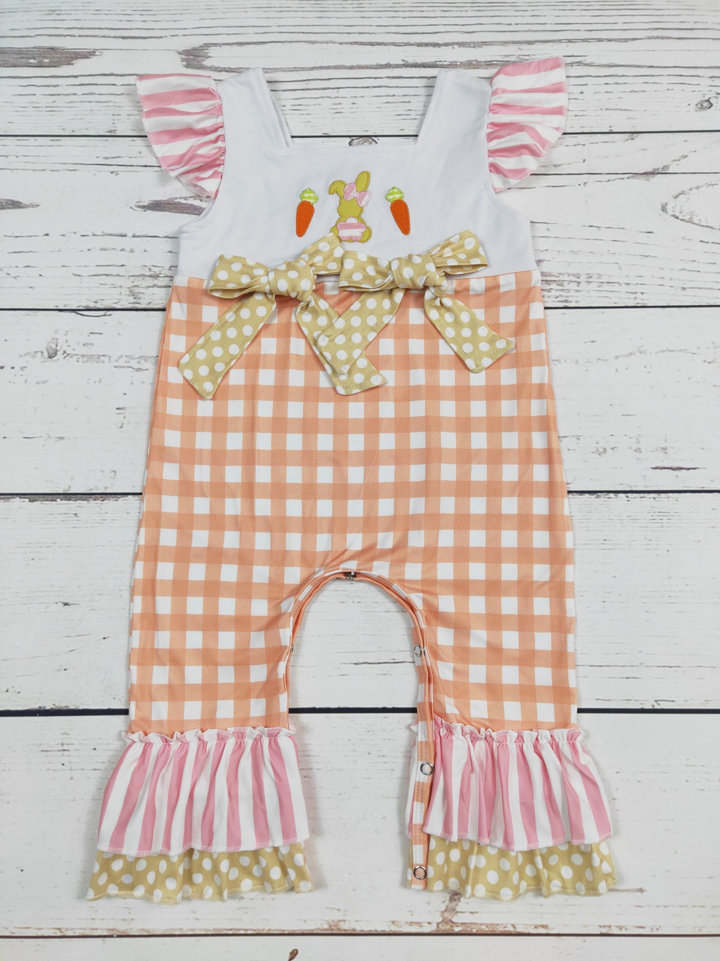 Carrot Rabbit Appliqué Girls Easter Romper