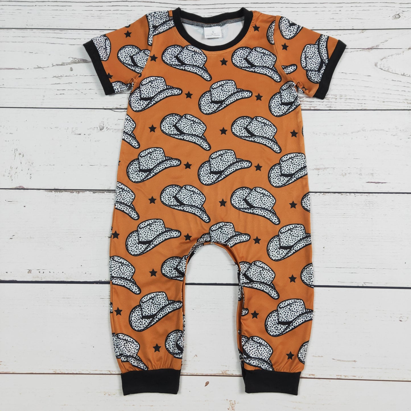 Brown Hat Printed Baby Western Romper