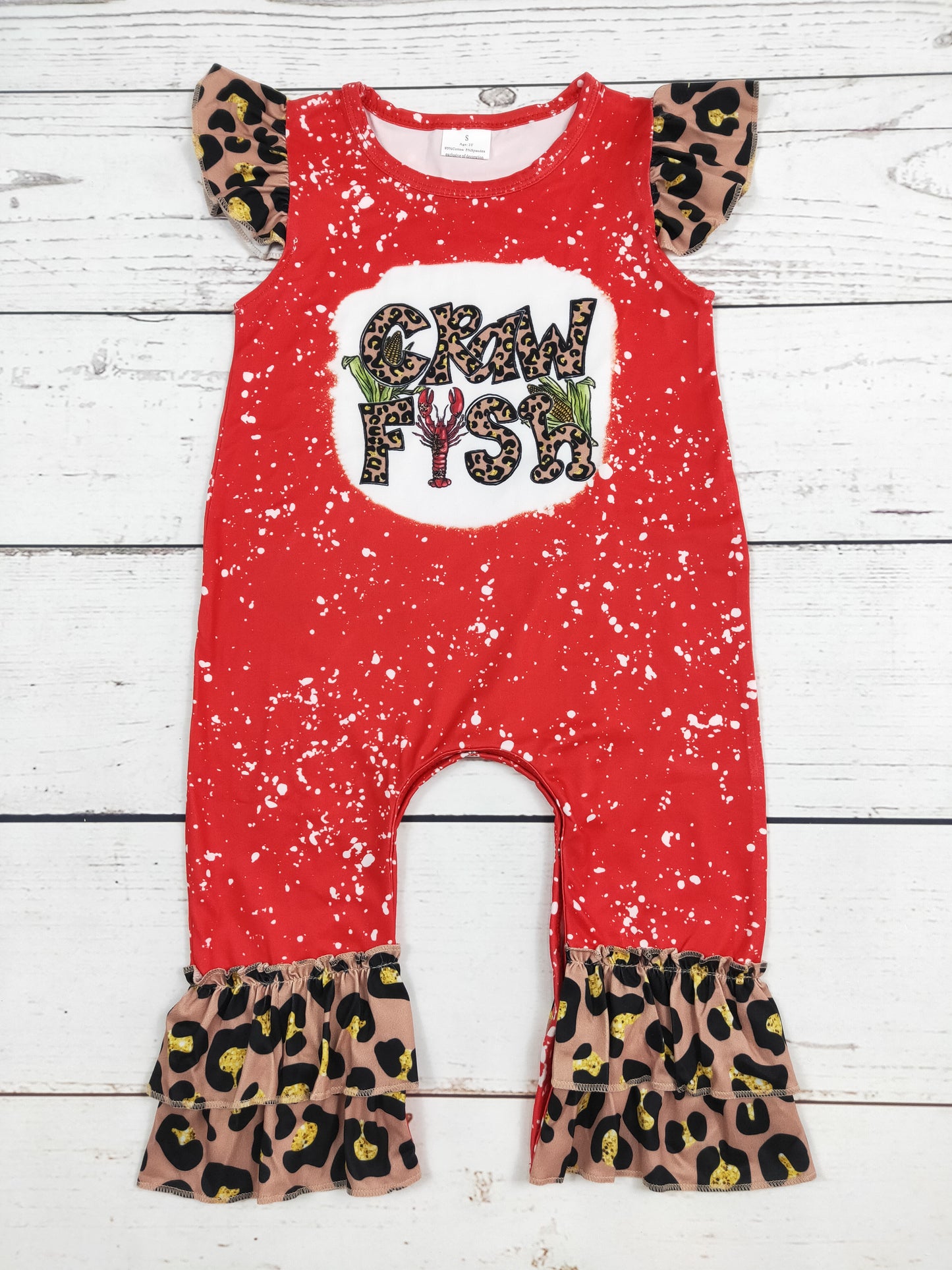 Leopard Crawfish Girls Romper With Ruffles