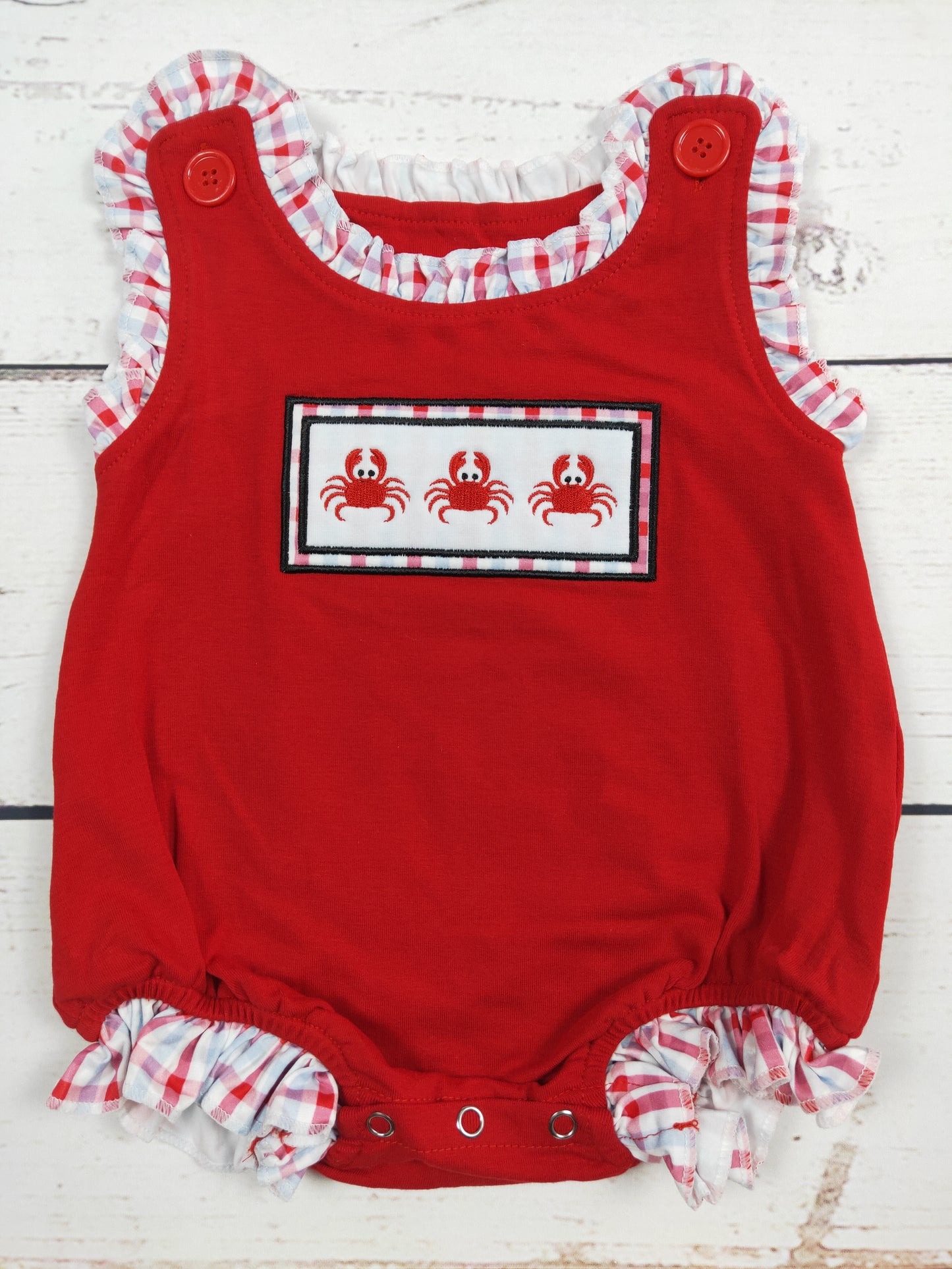Crab Appliqué Red Cotton Girls Bubble
