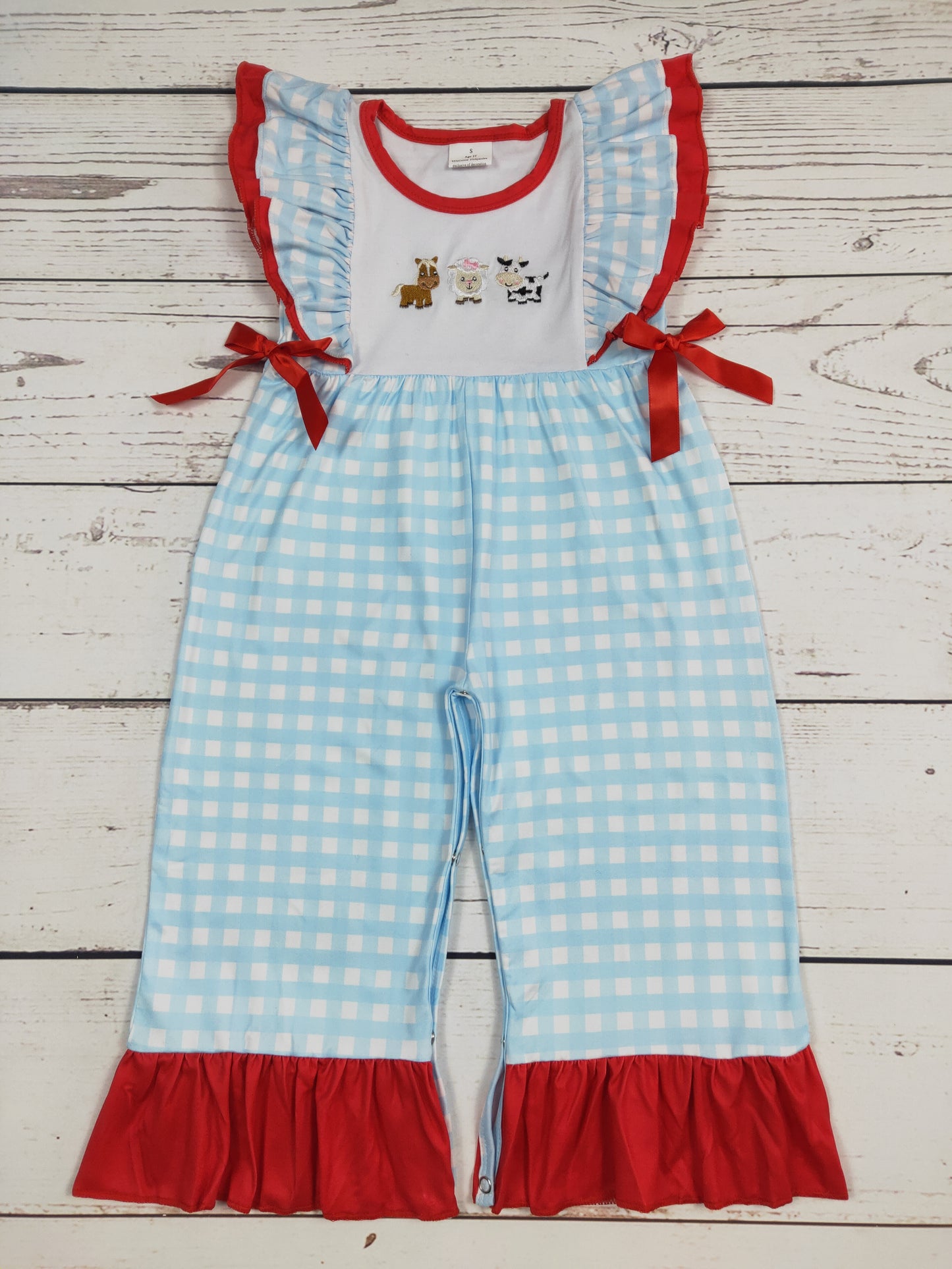 Cows Sheep Horse Appliqué Baby Farm Romper