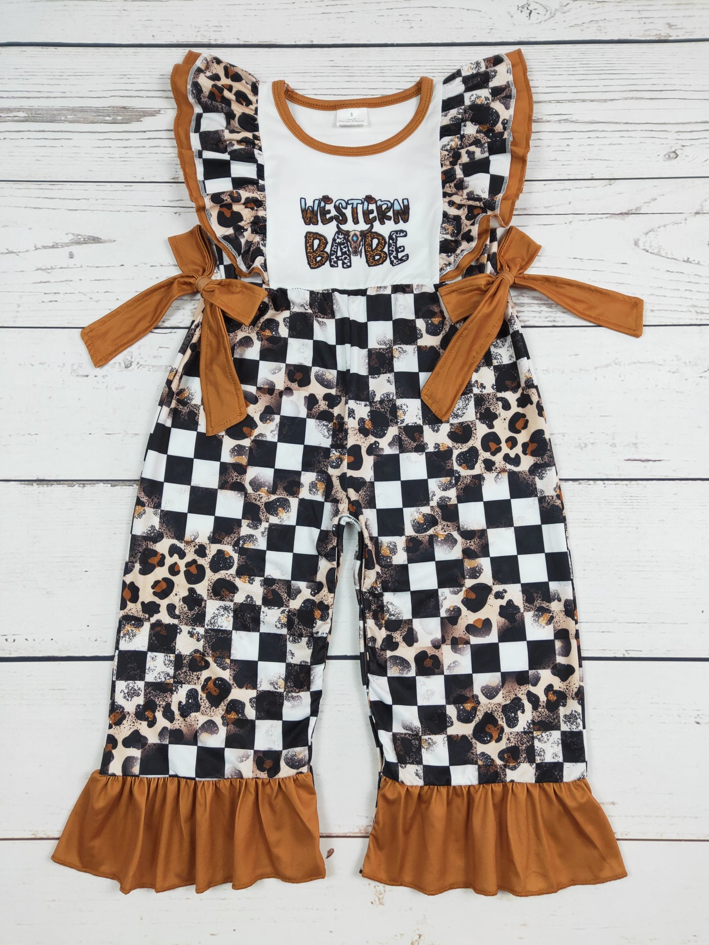 Western Babe Leopard Girls Romper With Ruffles